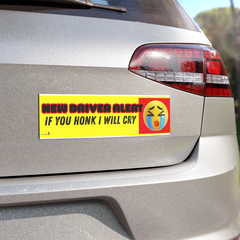 “If You Honk I Will Cry” Yellow Kawaii Emoji Safety Sign New Driver Alert Car Magnet —