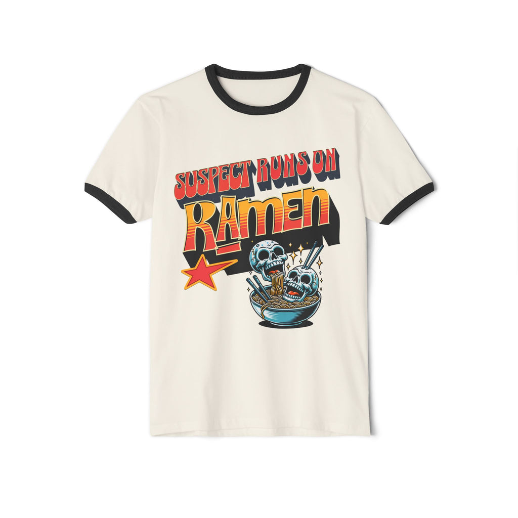 Suspect Runs On Ramen Skull Graphic Ringer Tee