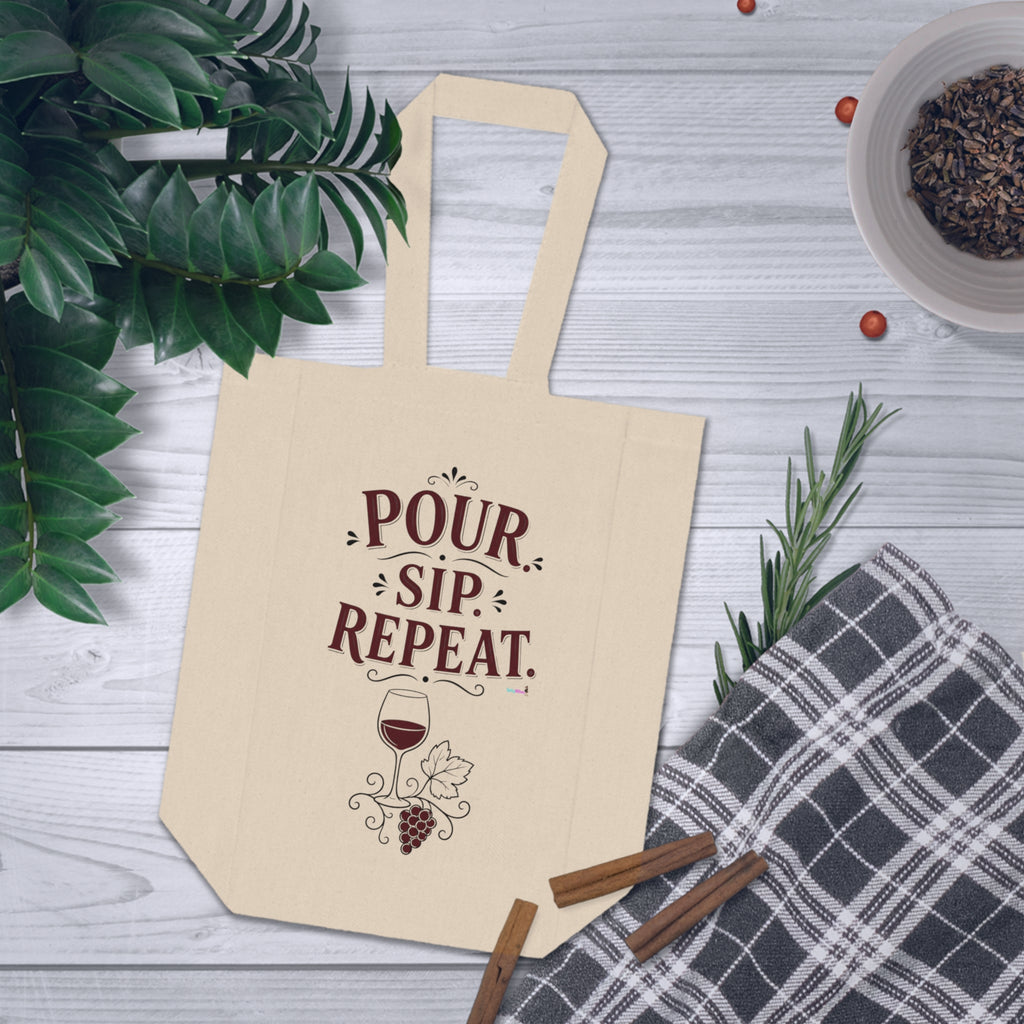'Pour Sip Repeat' Double Bottle Carrier Wine Tote —