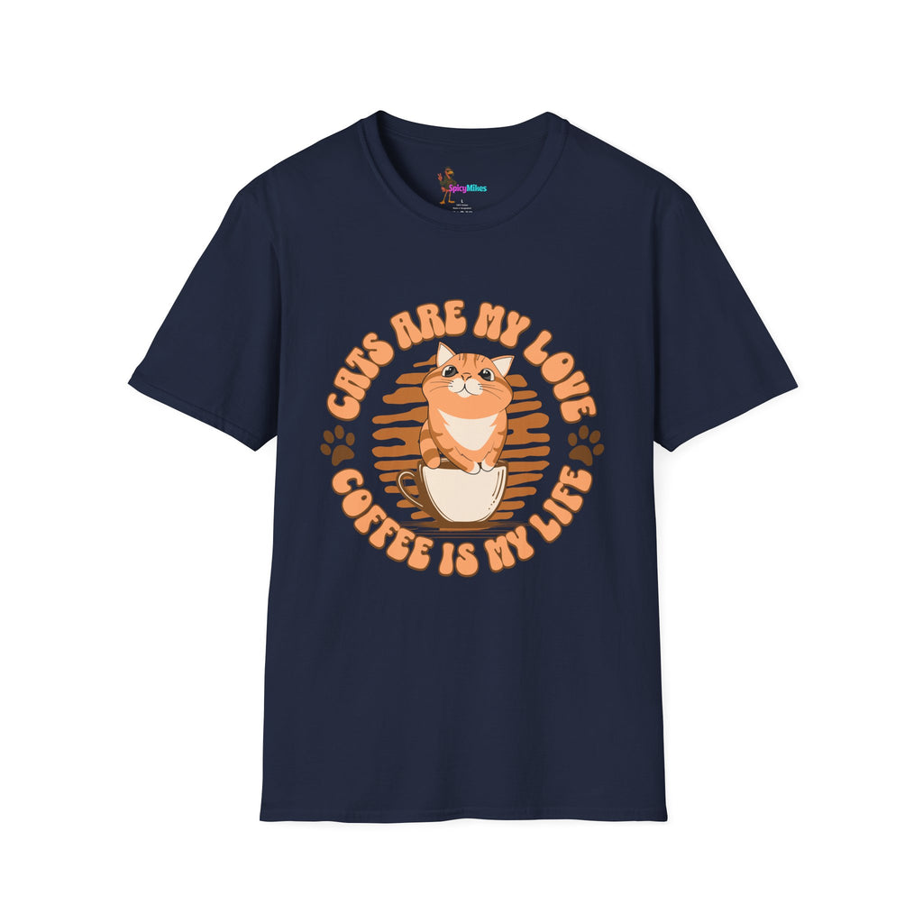 Cats Are My Love, Coffee Is My Life T-Shirt — Cute Orange Cat Coffee Tee