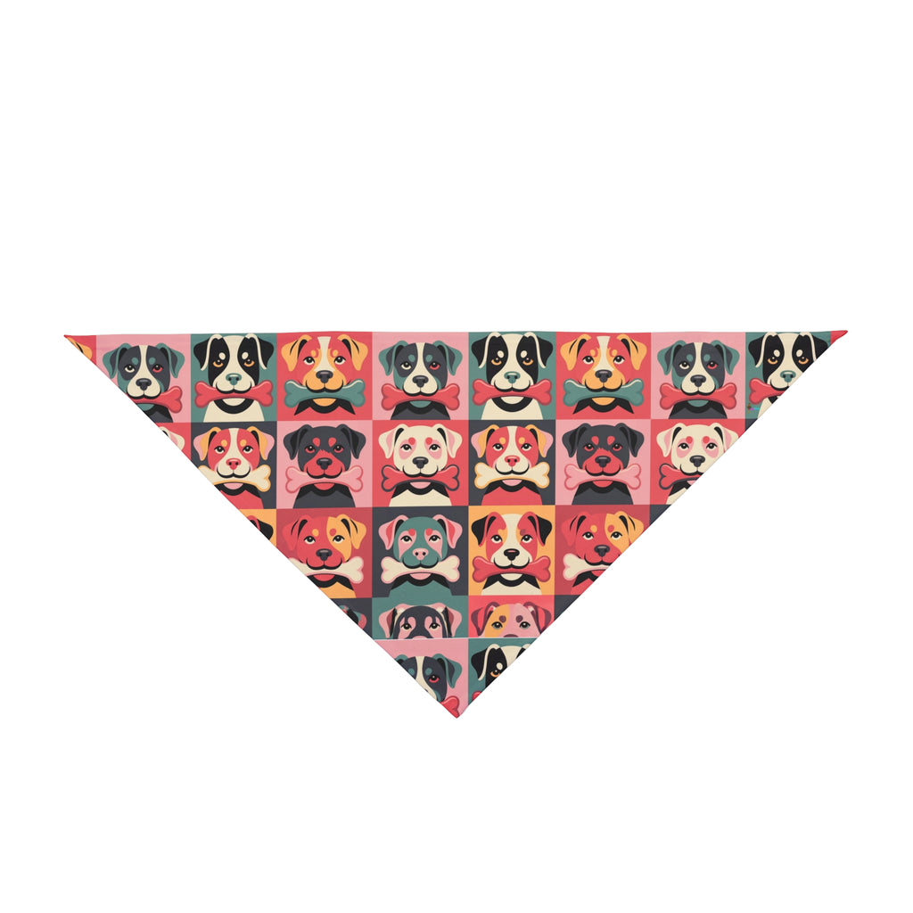 Colorful Pop Art Dog Faces Pet Bandana — Retro Puppy Pattern Accessory