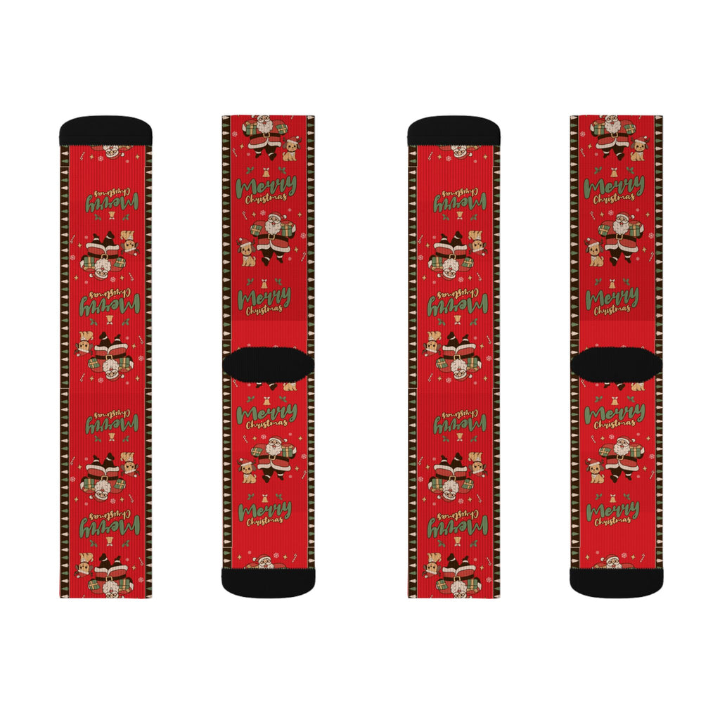 Christmas Santa Pattern Sublimation Socks — Merry & Bright Holiday Crew Socks