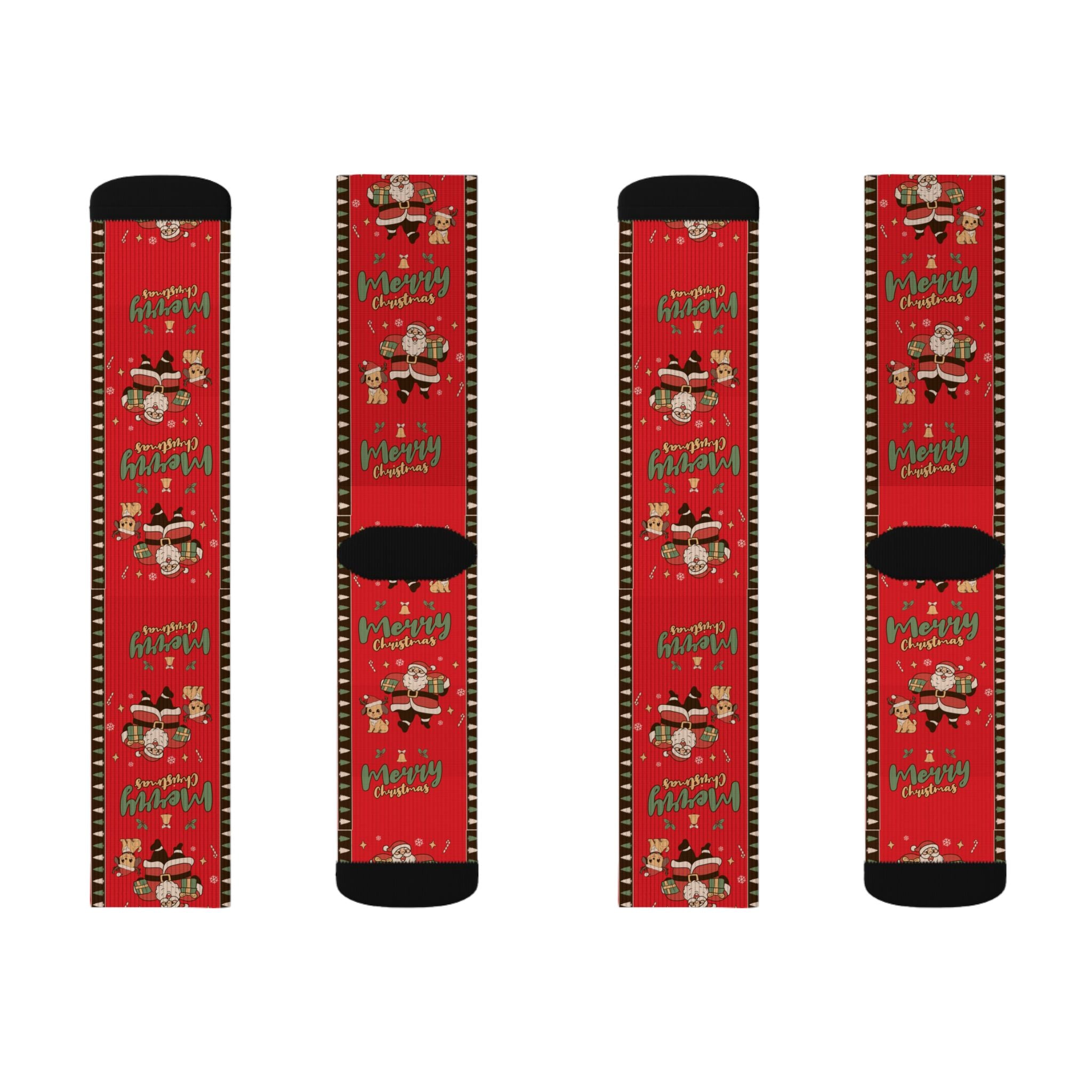 Christmas Santa Pattern Sublimation Socks — Merry & Bright Holiday Crew Socks