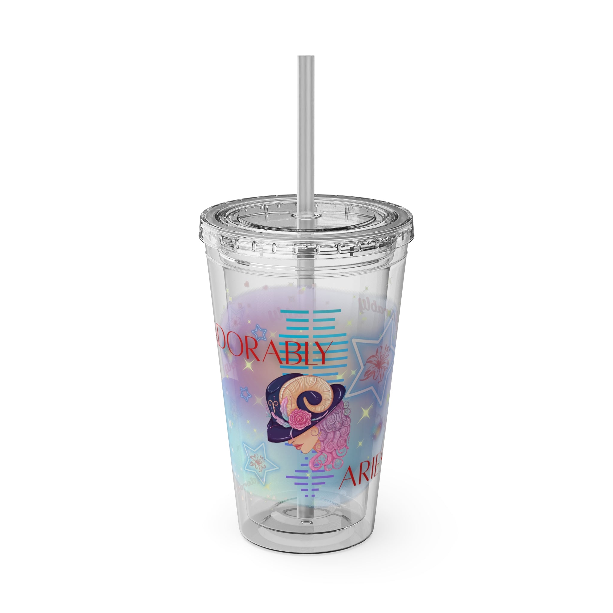 Adorably Aries Zodiac Sunsplash Tumbler with Straw, 16oz,
