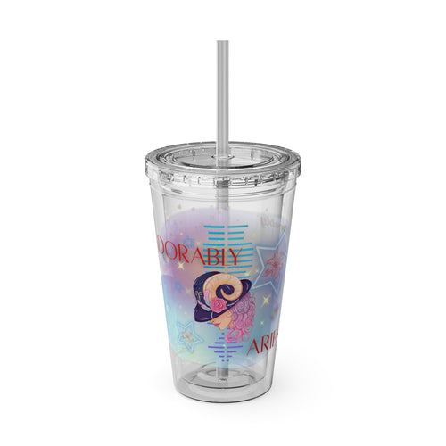 Adorably Aries Zodiac Sunsplash Tumbler with Straw, 16oz,