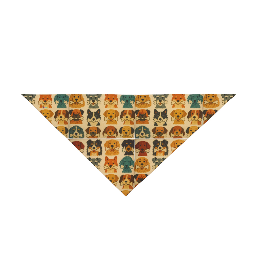 Retro Dog Faces Pet Tie Bandana | Cute Puppy Pattern Neck Scarf