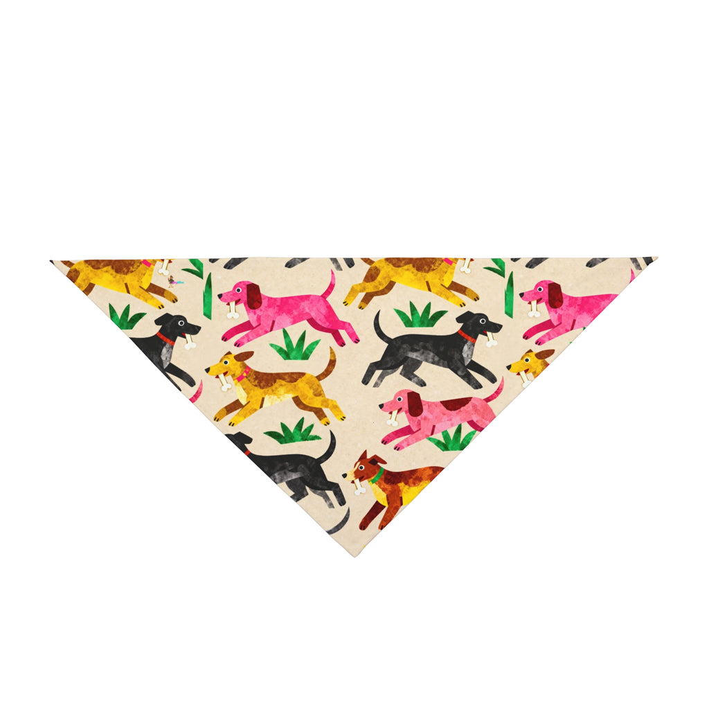 Long Dog In The Grass Patterned Pet Bandana — Colorful Running Dogs Print for Small & Large Pets