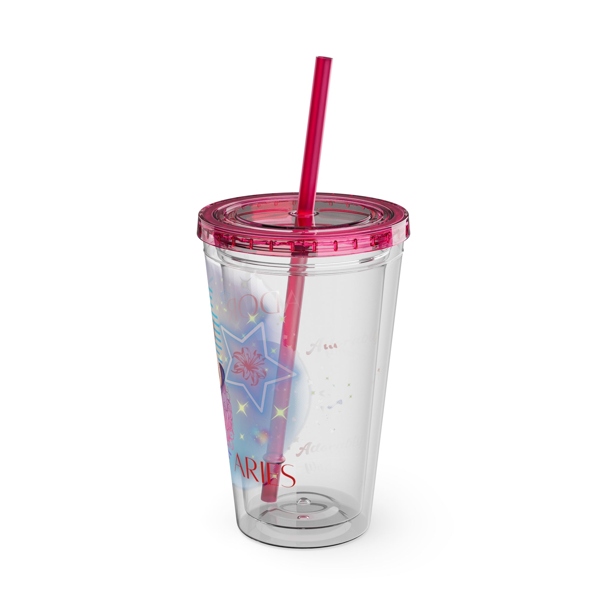 Adorably Aries Zodiac Sunsplash Tumbler with Straw, 16oz,