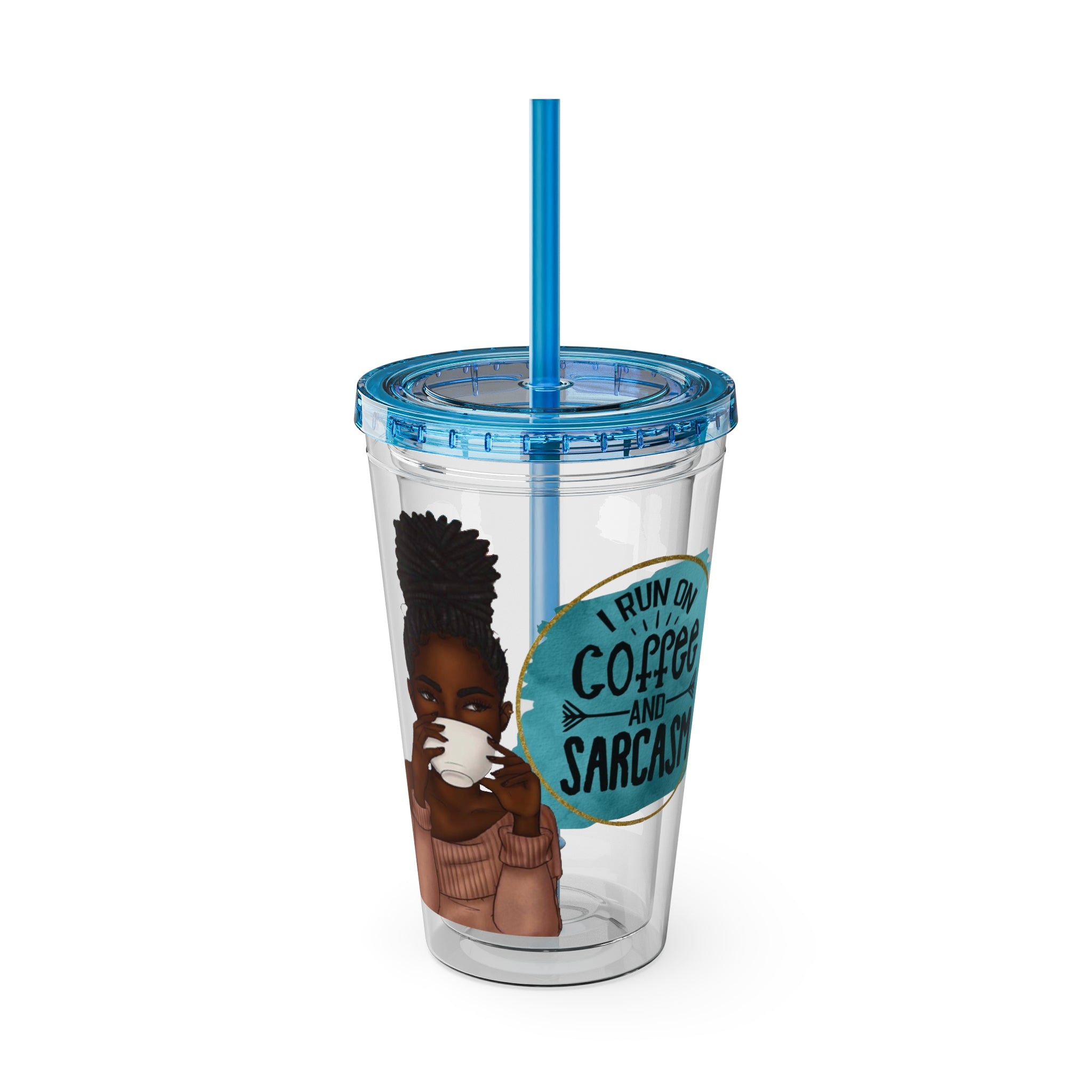 Melanin Magic I Run On Coffee and Sarcasm Sunsplash Tumbler 16oz