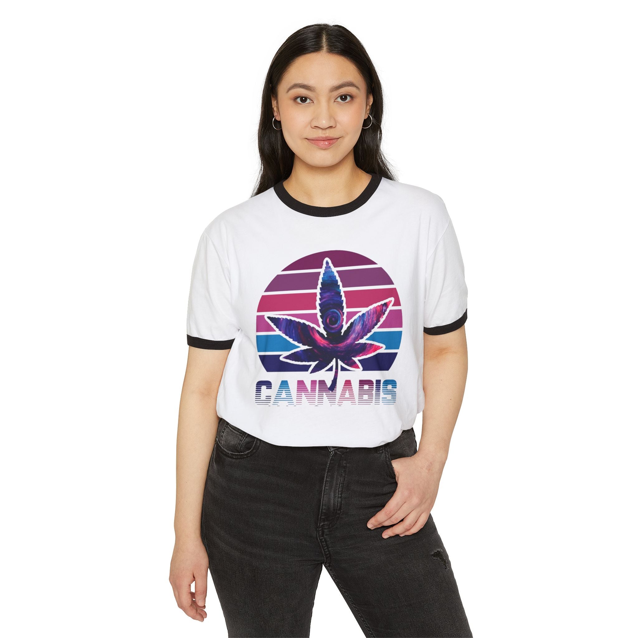 Cannabis Retro Leaf Ringer T-Shirt