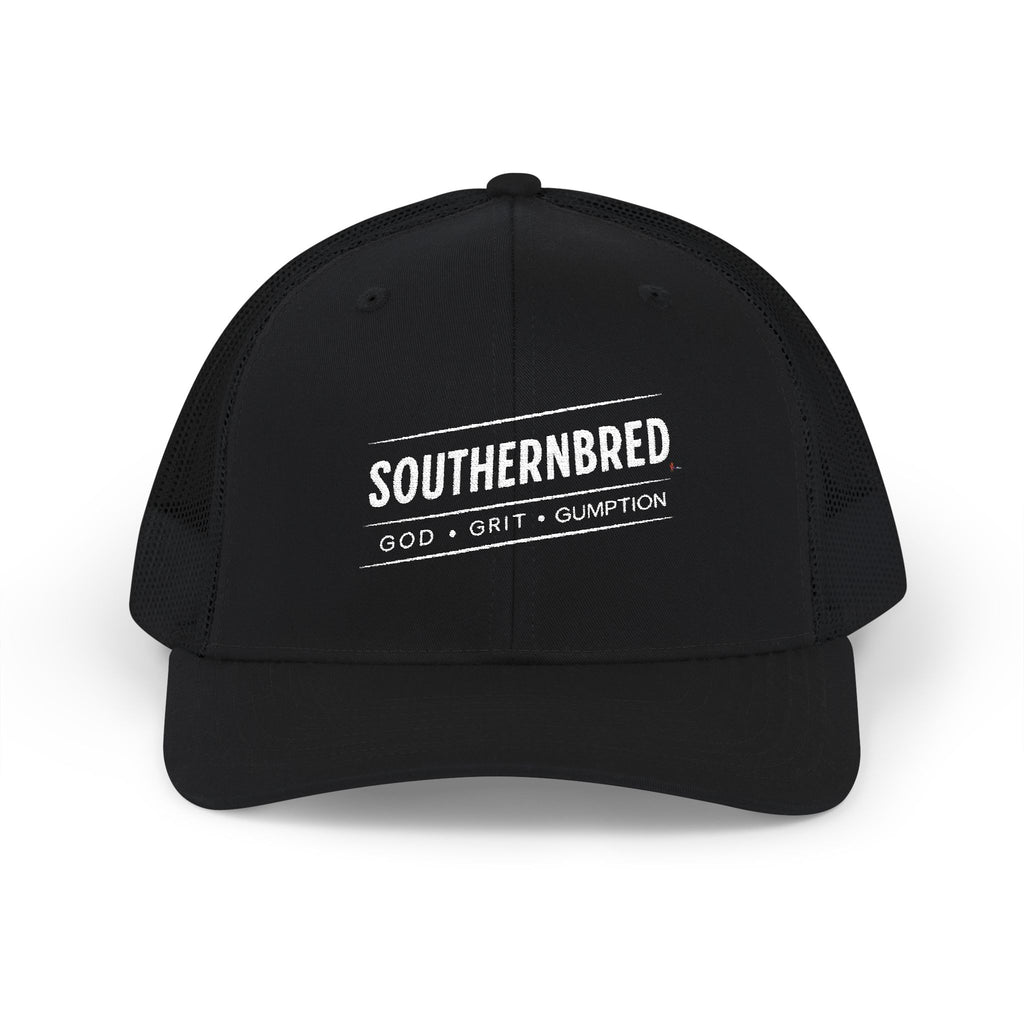 Southernbred God, Grit, & Gumption Embroidered Trucker Snapback Mesh Cap
