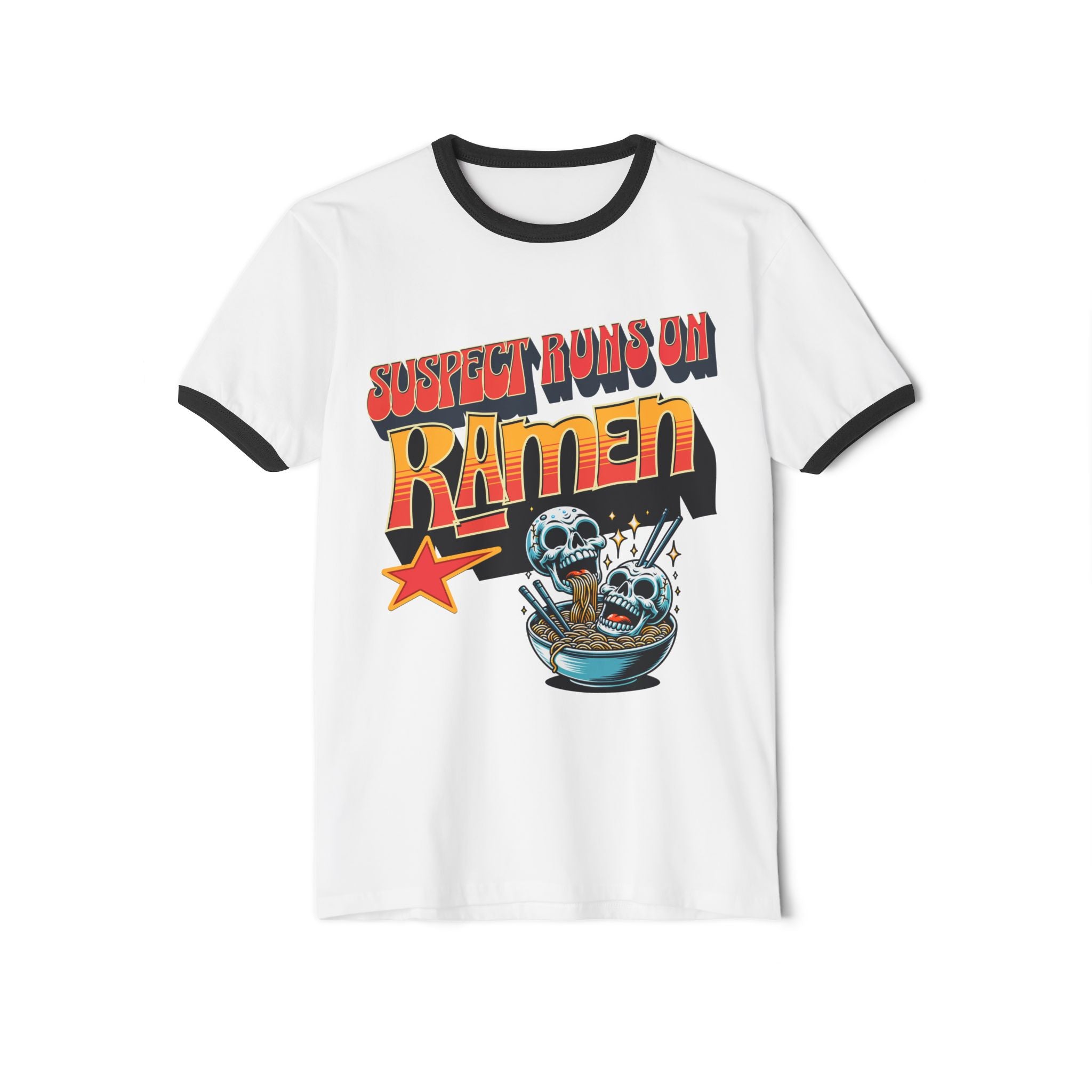 Suspect Runs On Ramen Skull Graphic Ringer Tee