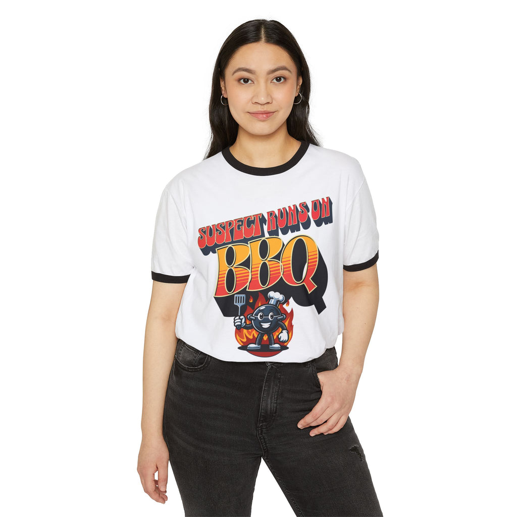 Suspect Runs On BBQ Ringer T-Shirt Graphic Tee