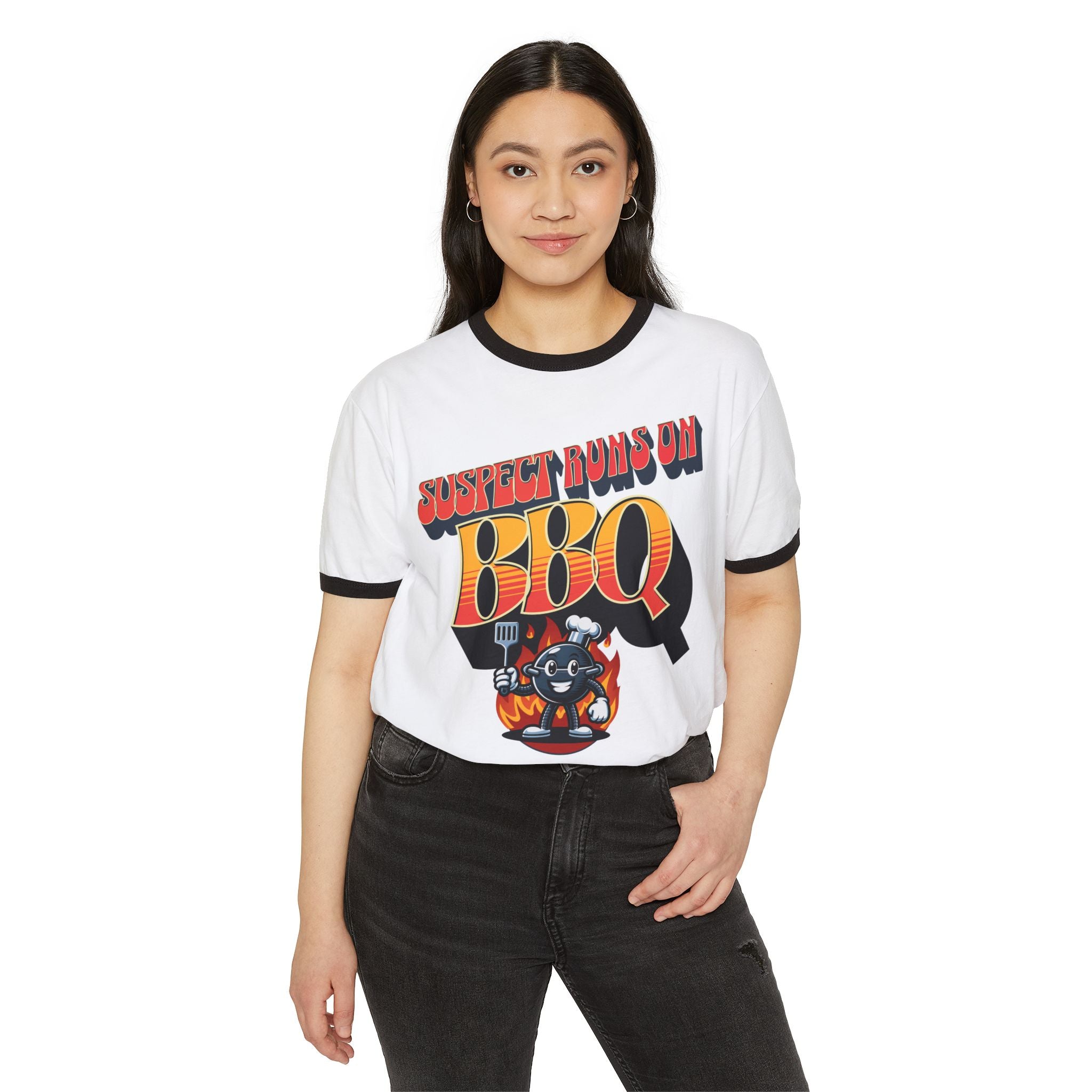 Suspect Runs On BBQ Ringer T-Shirt Graphic Tee