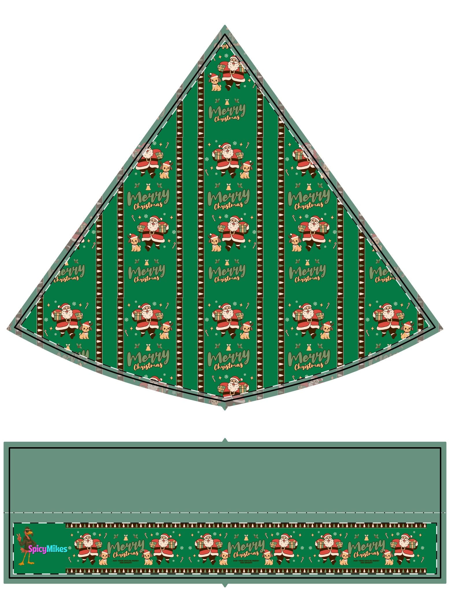 Santa Hat - Green 'Merry Christmas' Pattern with Santa & Reindeer Holiday Hat