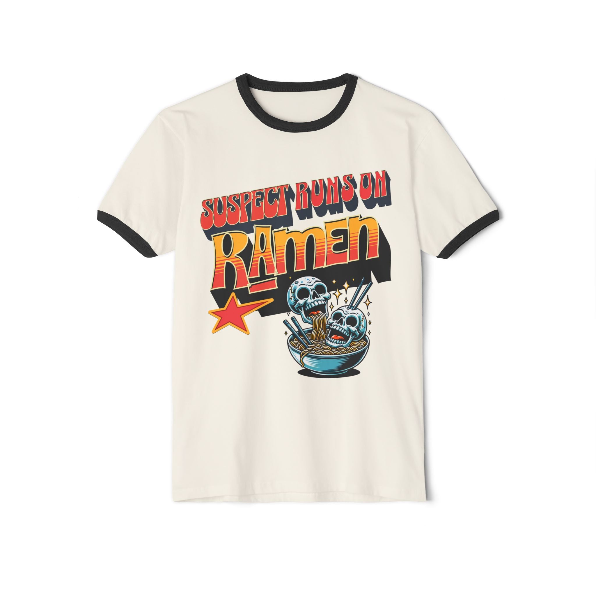 Suspect Runs On Ramen Skull Graphic Ringer Tee