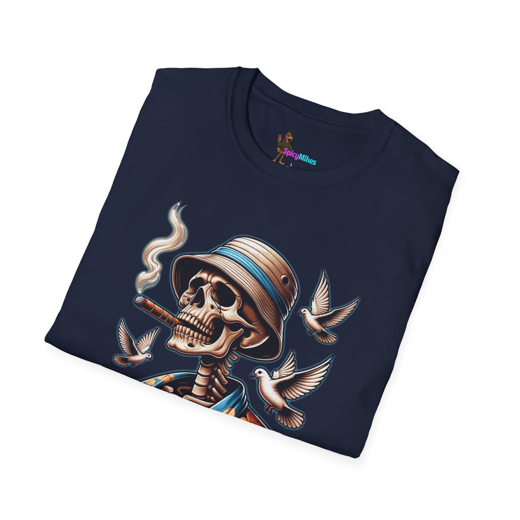 Smoking Skull "Burn With Confidence" Graphic Tee — Retro Skeleton Smoking Design