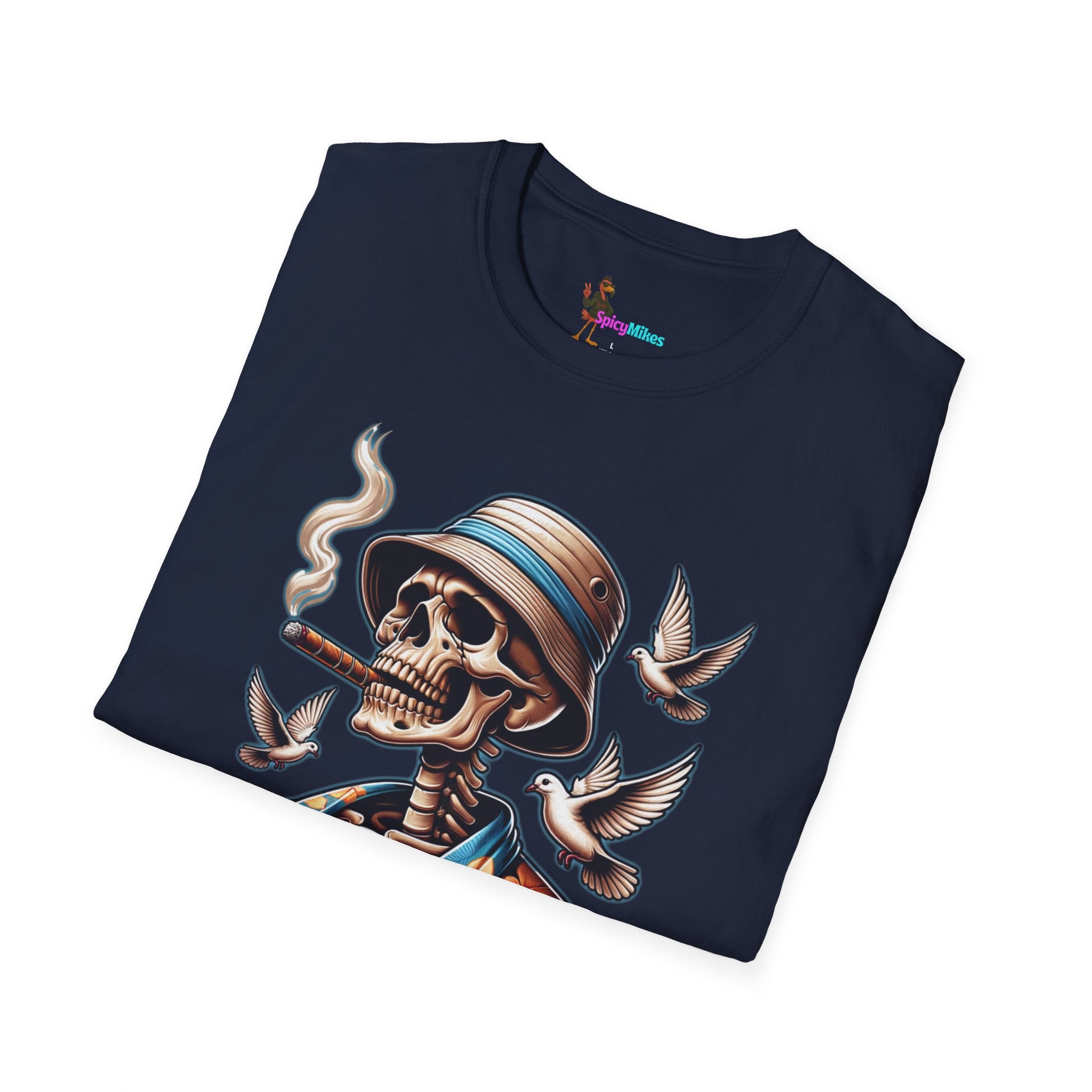 Smoking Skull "Burn With Confidence" Graphic Tee — Retro Skeleton Smoking Design