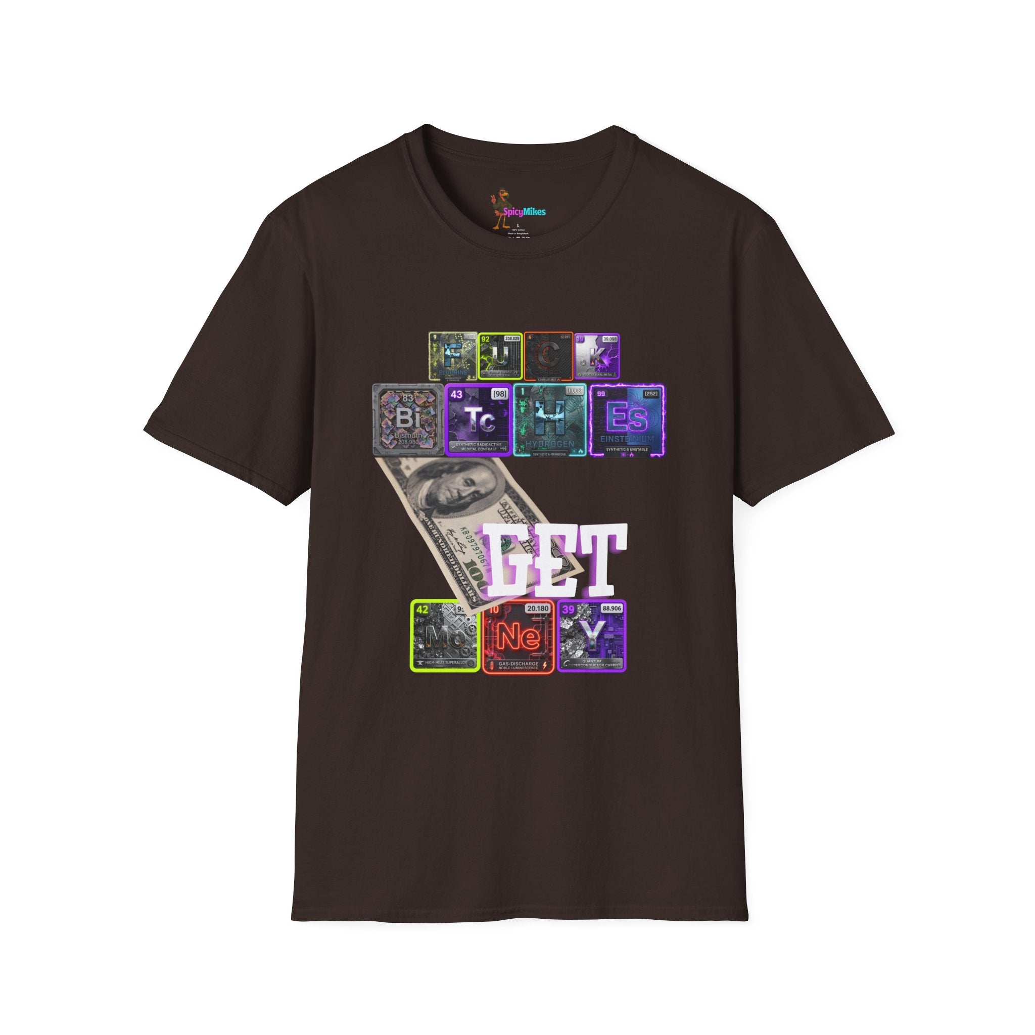 Get Money 100 dollar bill Tee — Retro Neon Periodic Table Design