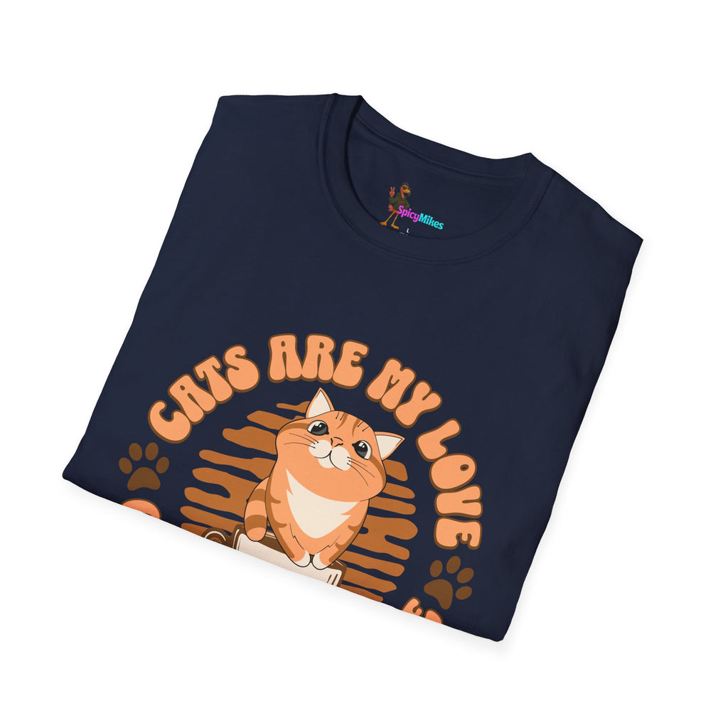 Cats Are My Love, Coffee Is My Life T-Shirt — Cute Orange Cat Coffee Tee