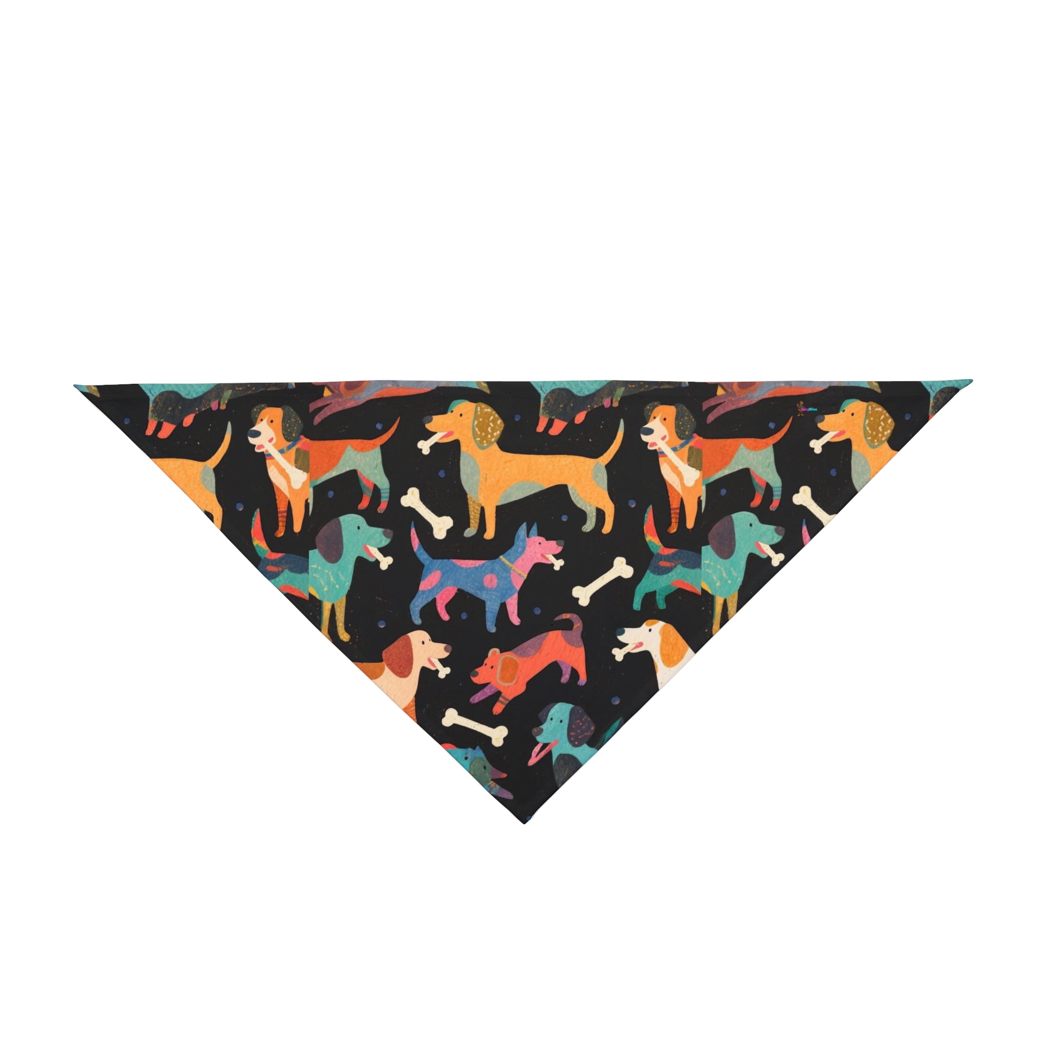 Deco Black Playful Dog Patterned Pet Bandana — Colorful Dogs & Bones Accessory for Small to Large Pets
