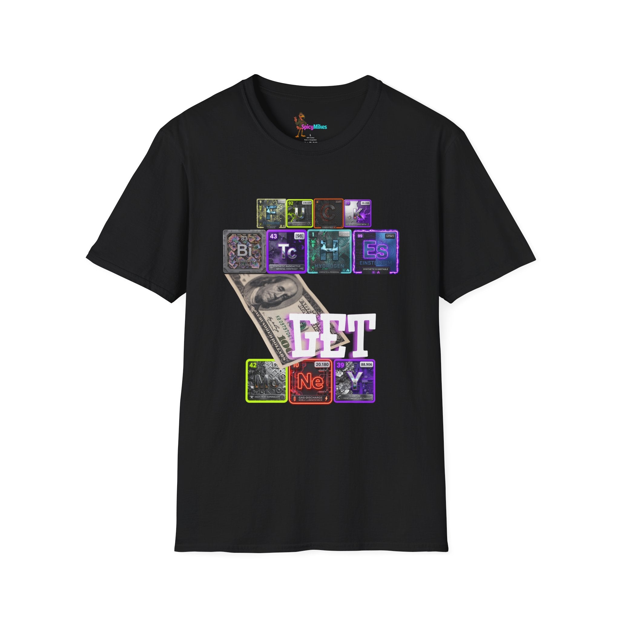 Get Money 100 dollar bill Tee — Retro Neon Periodic Table Design