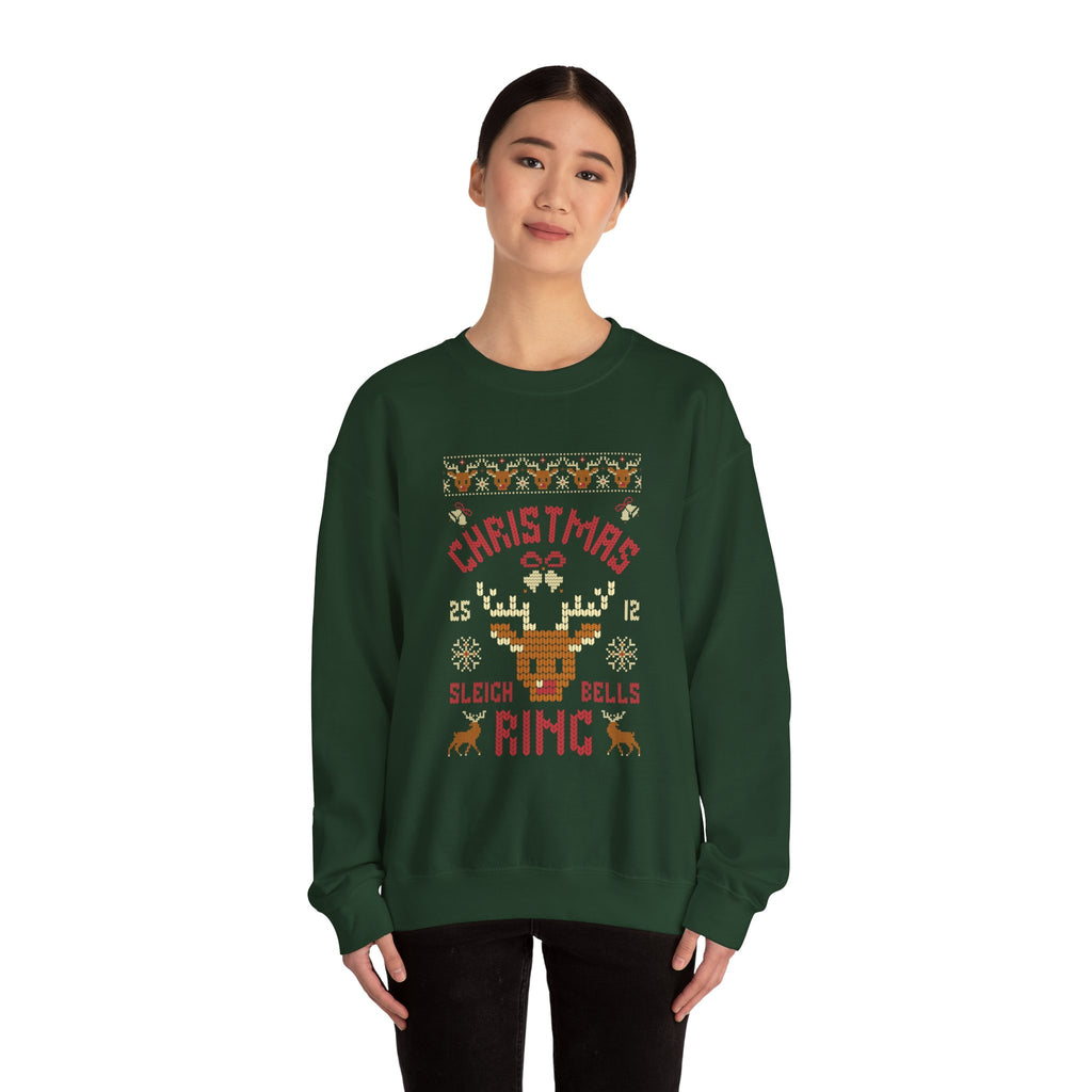 Christmas Sleigh Bells Ring  Retro Reindeer Ugly Sweater Design