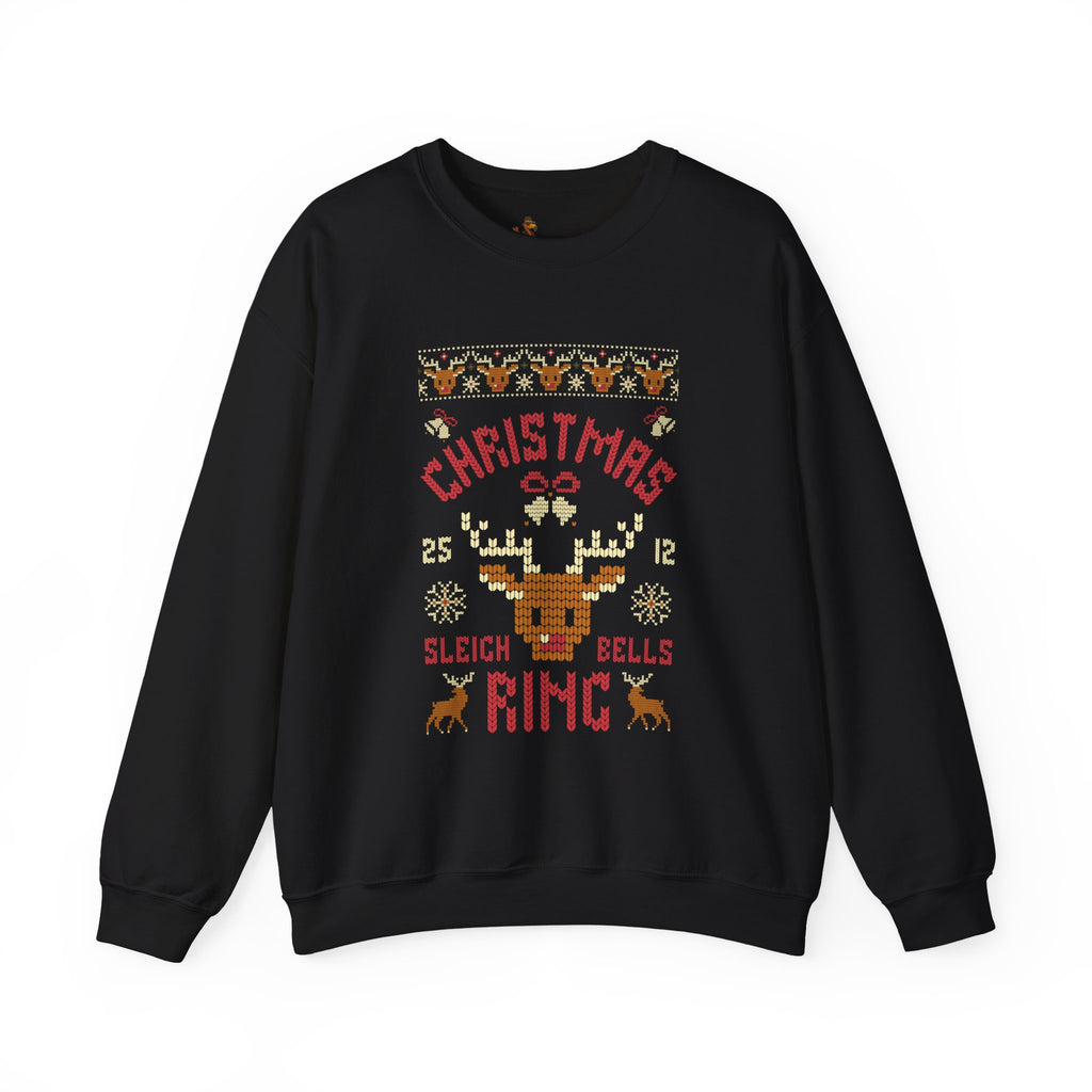 Christmas Sleigh Bells Ring  Retro Reindeer Ugly Sweater Design