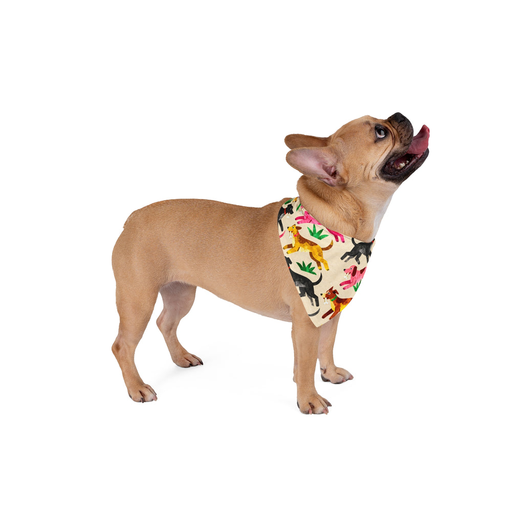 Long Dog In The Grass Patterned Pet Bandana — Colorful Running Dogs Print for Small & Large Pets