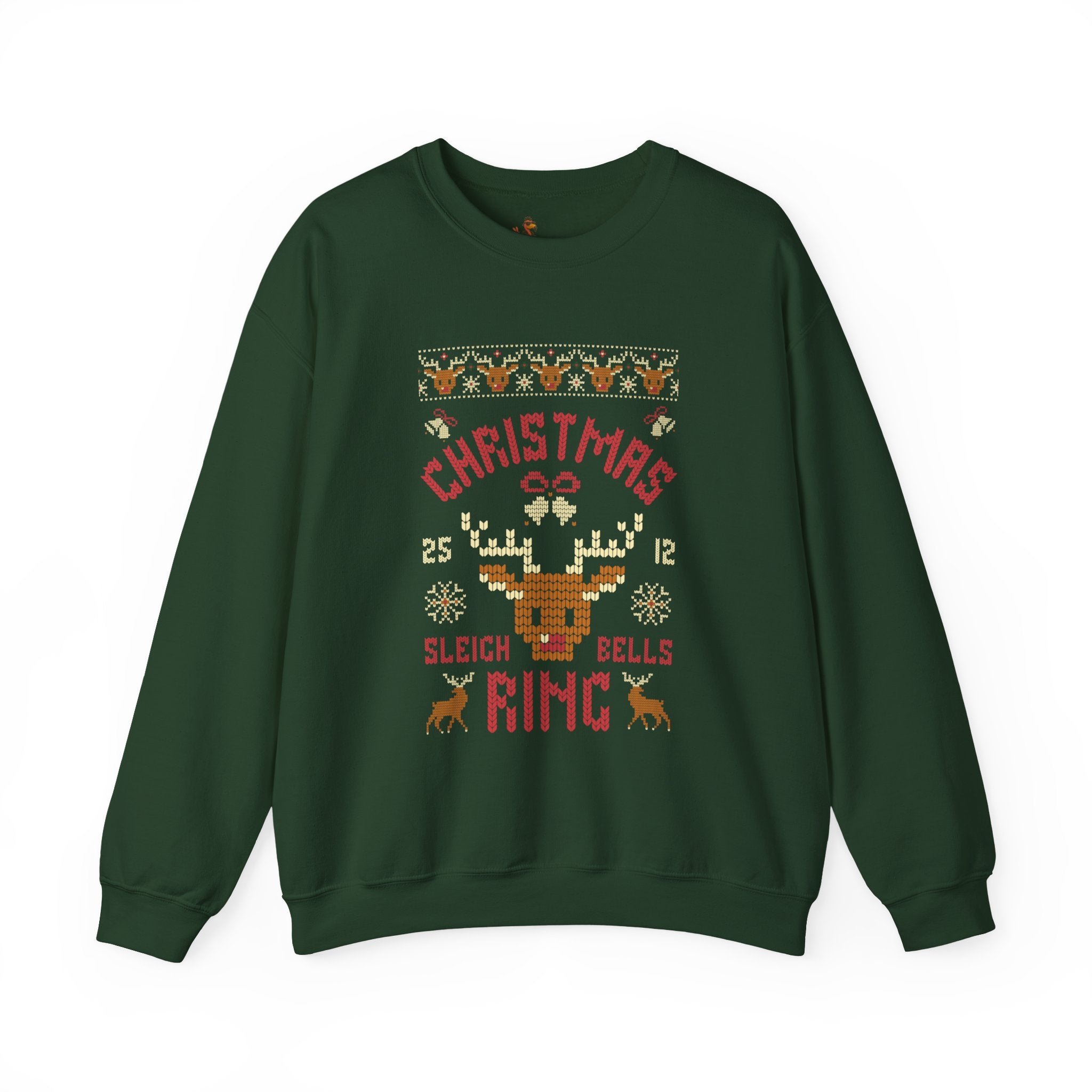Christmas Sleigh Bells Ring  Retro Reindeer Ugly Sweater Design