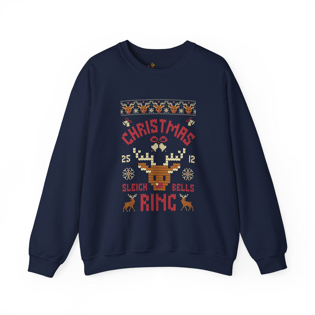 Christmas Sleigh Bells Ring  Retro Reindeer Ugly Sweater Design