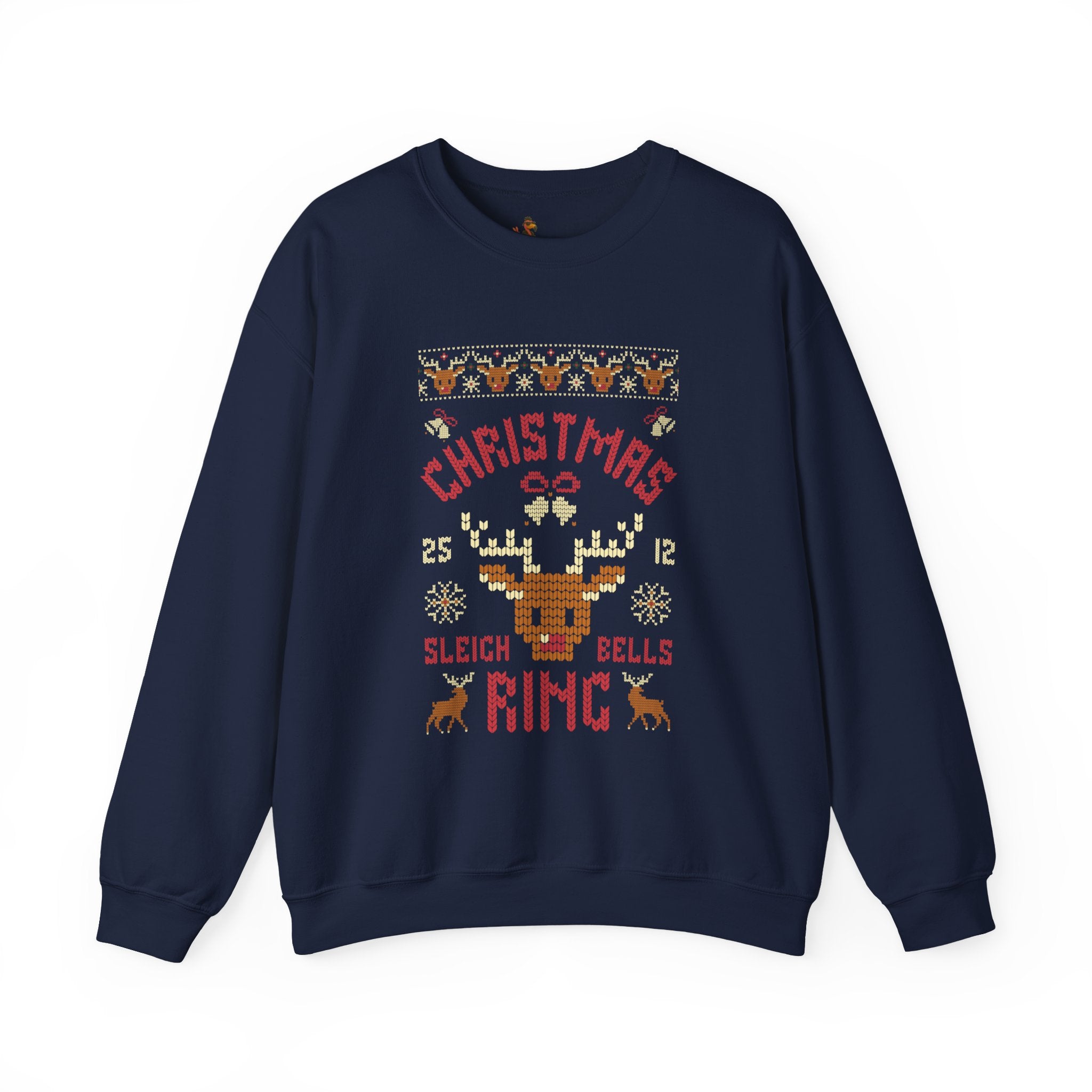 Christmas Sleigh Bells Ring  Retro Reindeer Ugly Sweater Design