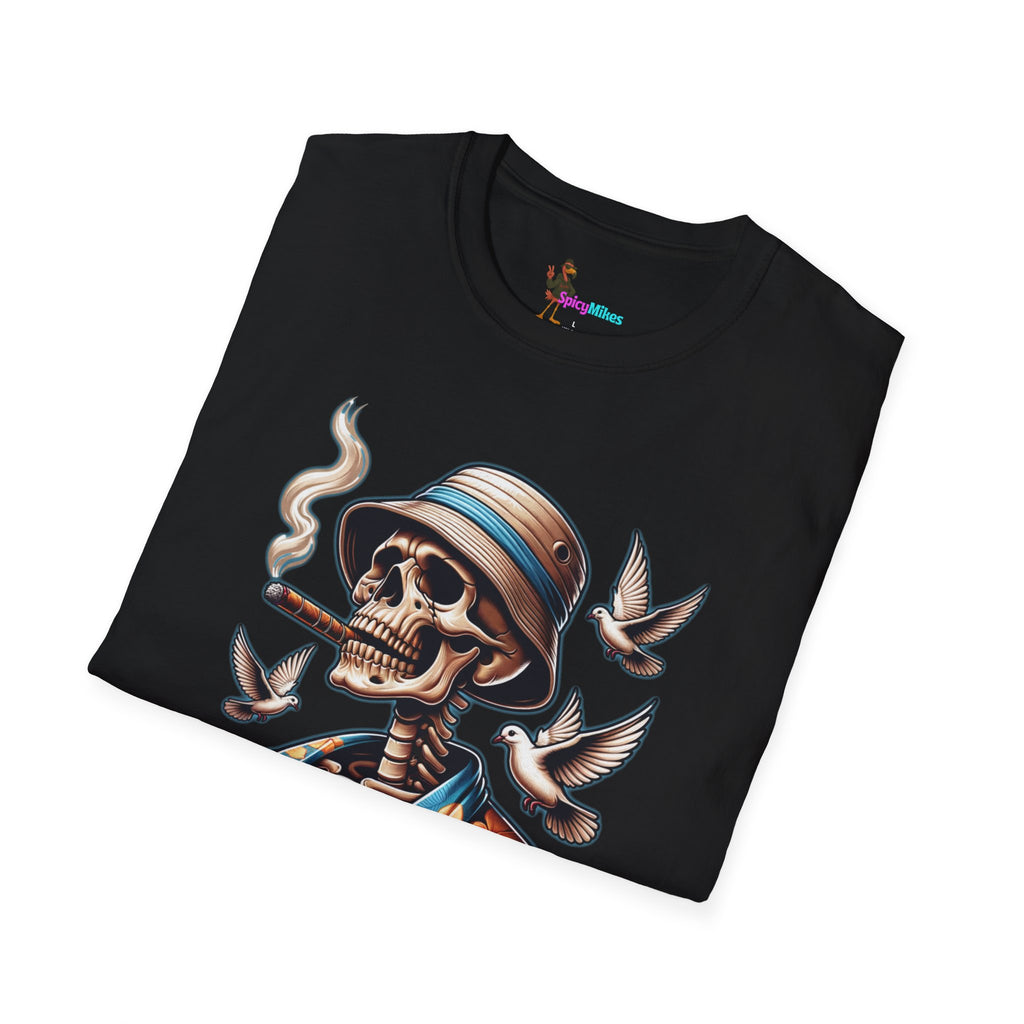 Smoking Skull "Burn With Confidence" Graphic Tee — Retro Skeleton Smoking Design
