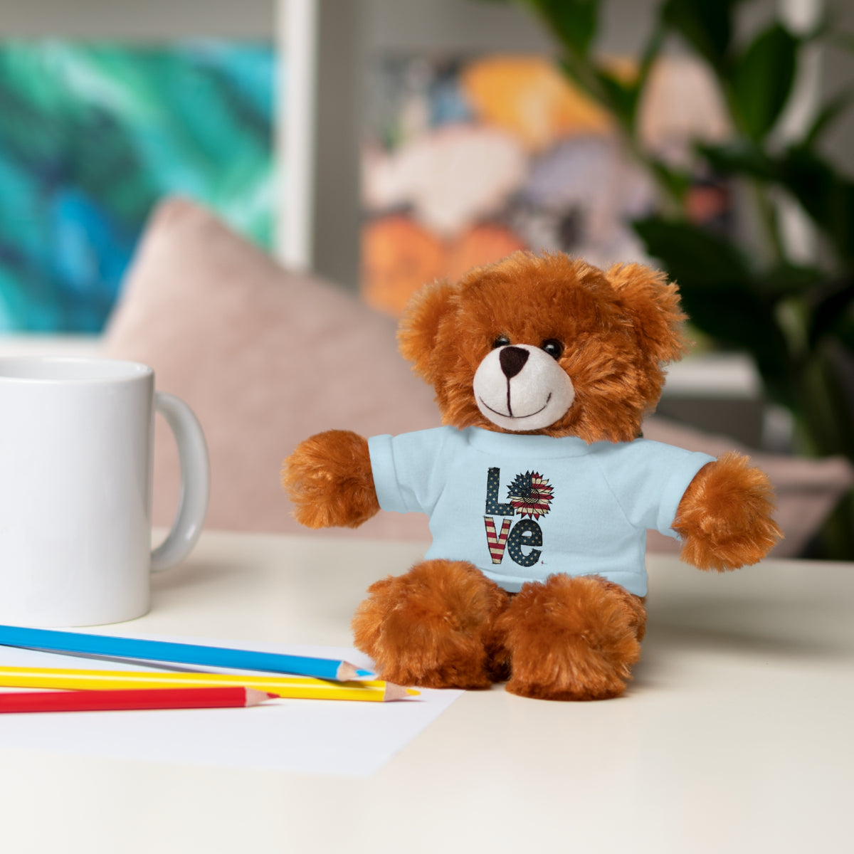 Patriotic 'LOVE' Plush Bear with Tee — Cute Stuffed Animal Gift