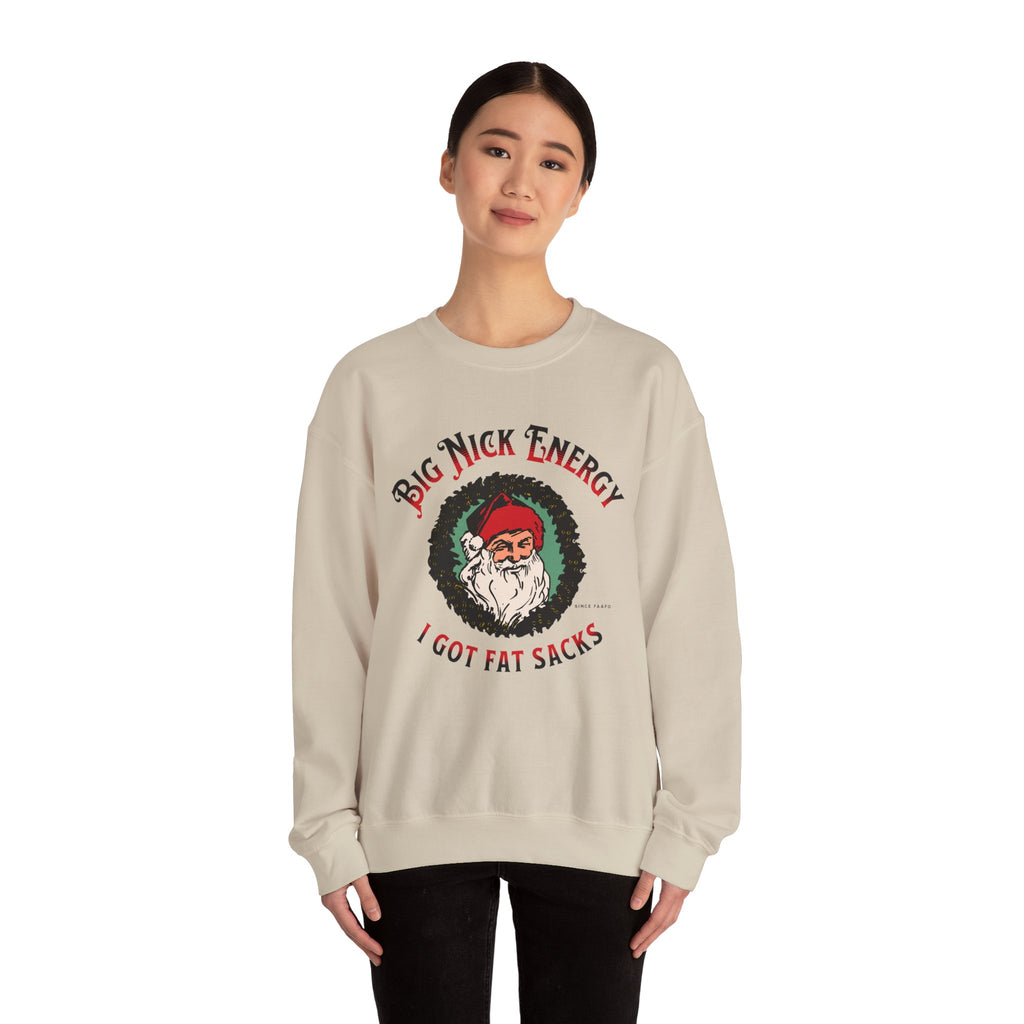 Big Nick Energy Wreath 'I Got Fat Sacks' Vintage Santa Christmas Crewneck