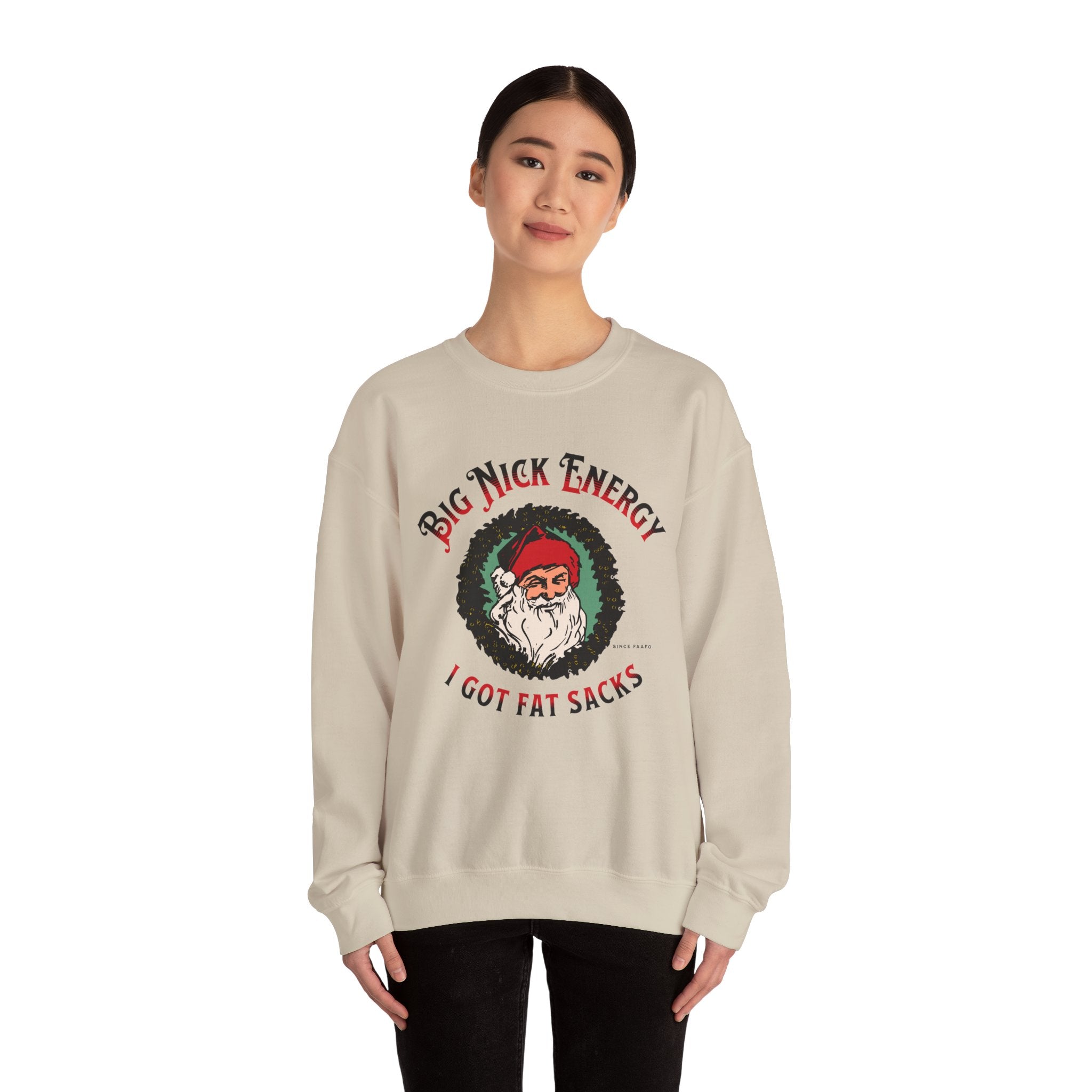 Big Nick Energy Wreath 'I Got Fat Sacks' Vintage Santa Christmas Crewneck