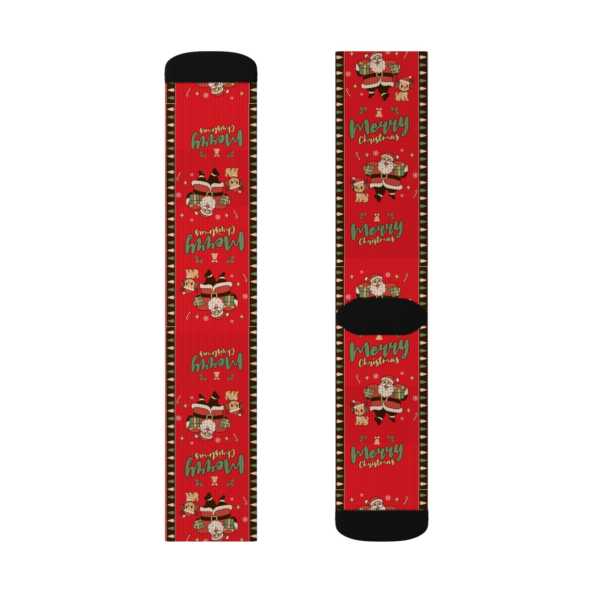 Christmas Santa Pattern Sublimation Socks — Merry & Bright Holiday Crew Socks