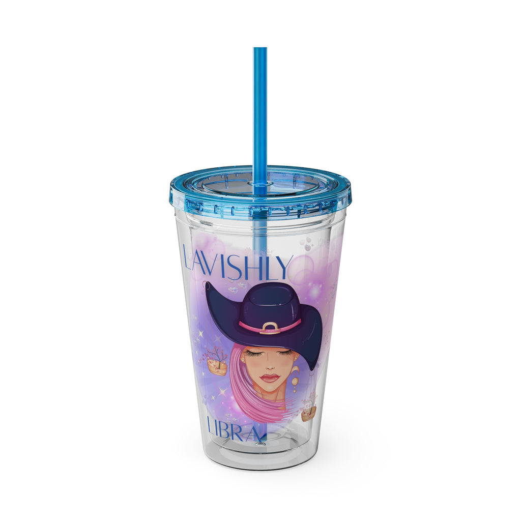 Lavishly Libra Zodiac Sunsplash 16oz Tumbler with Straw