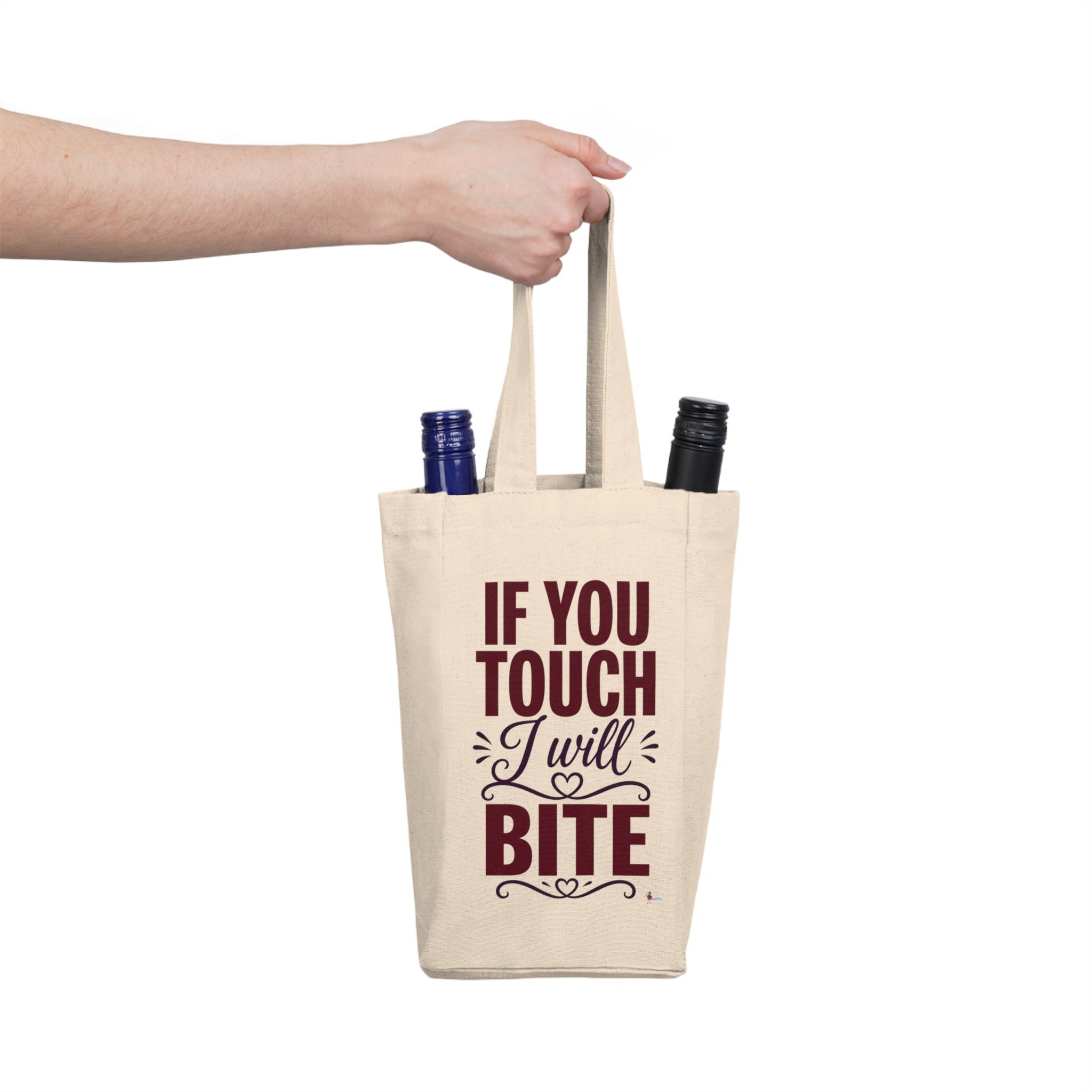 "If You Touch I Will Bite" Double Bottle Carrier Wine Tote Bag -