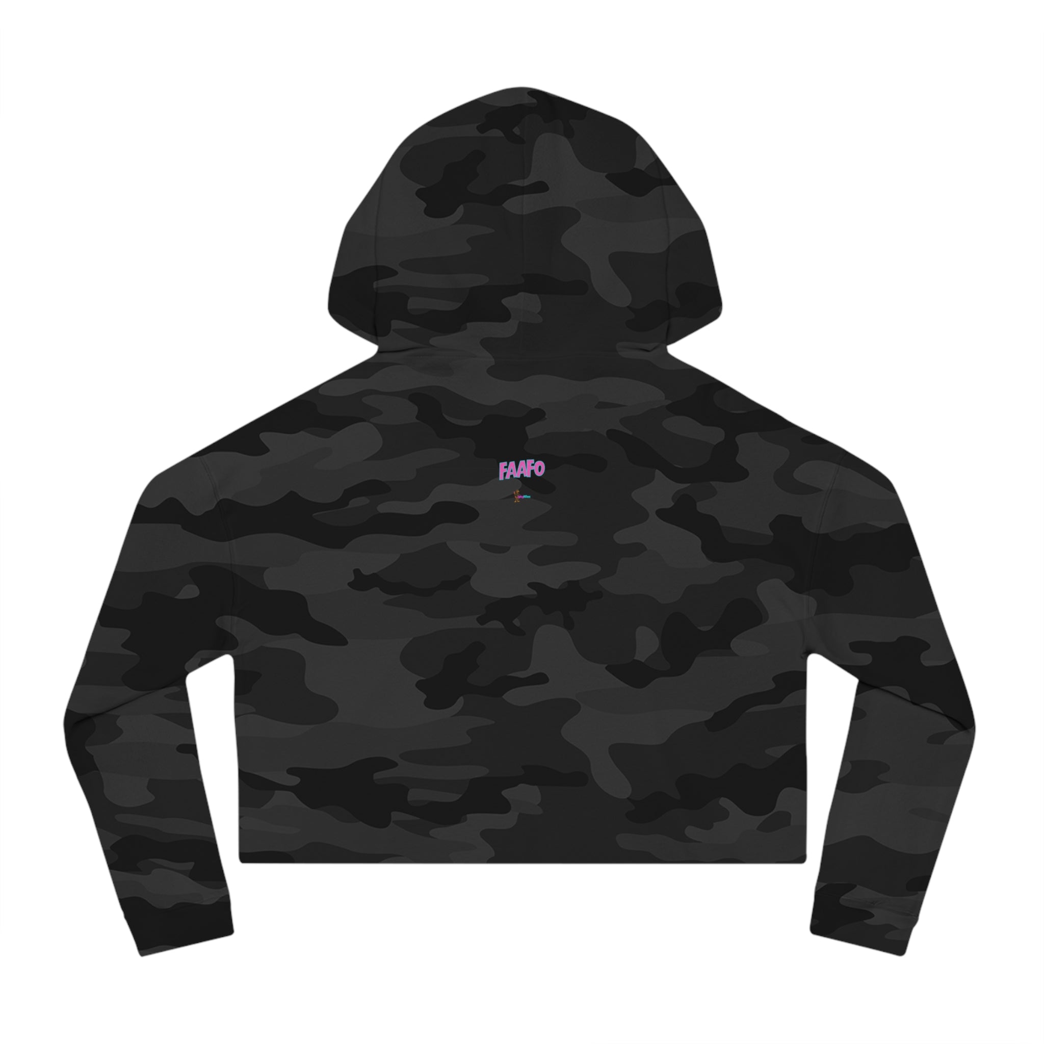 FAAFO Striped Logo Camo Black Women's Cropped Hoodie
