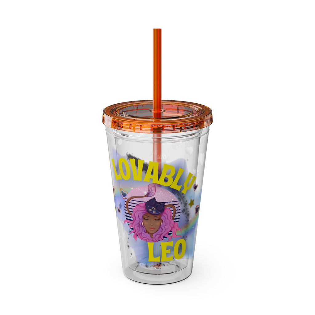 Lovably Leo Zodiac Sunsplash Tumbler with Straw 16oz