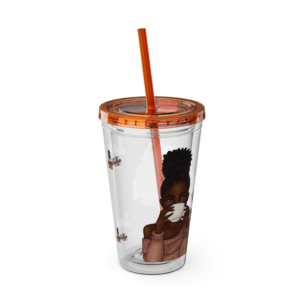 Melanin Magic Feeling Kinda IDGAF-ish Today Sunsplash Tumbler with Straw 16oz