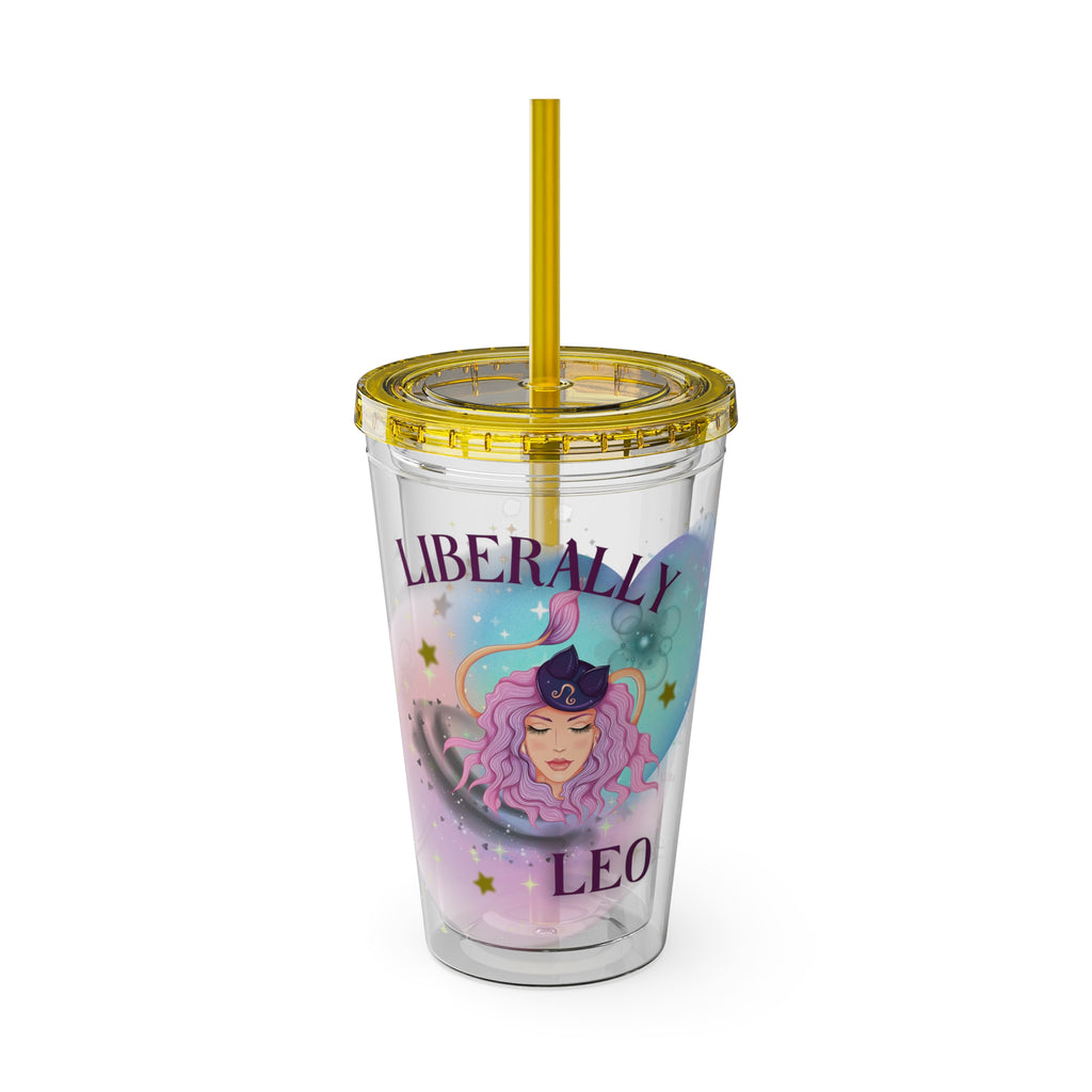 Liberally Leo Zodiac Sunsplash Tumbler with Straw, 16oz