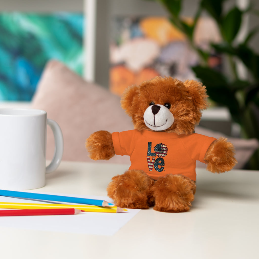 Patriotic 'LOVE' Plush Bear with Tee — Cute Stuffed Animal Gift