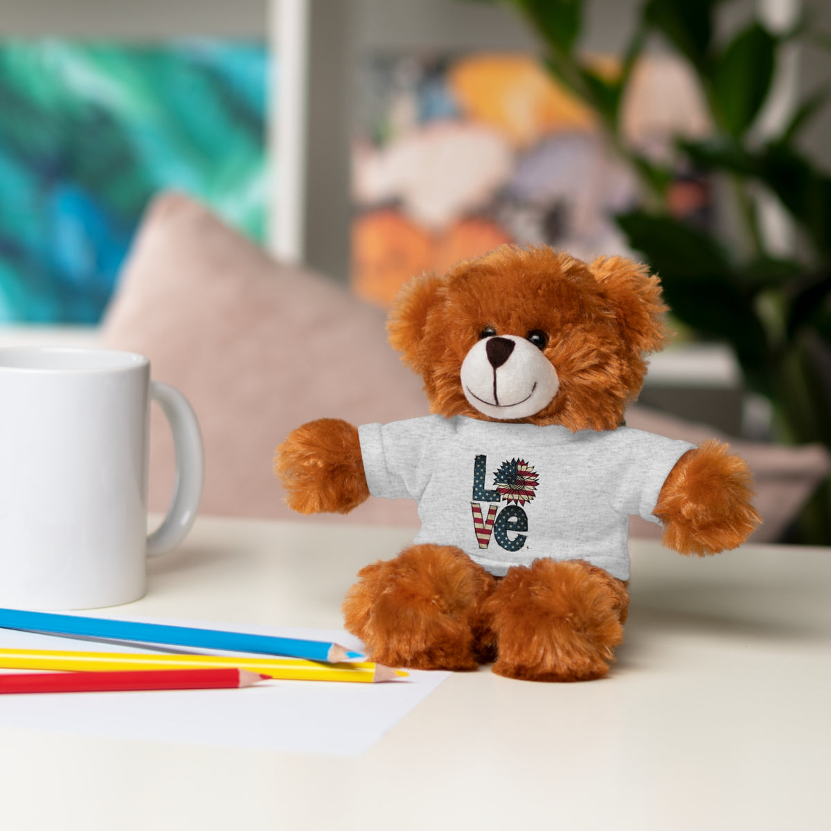 Patriotic 'LOVE' Plush Bear with Tee — Cute Stuffed Animal Gift