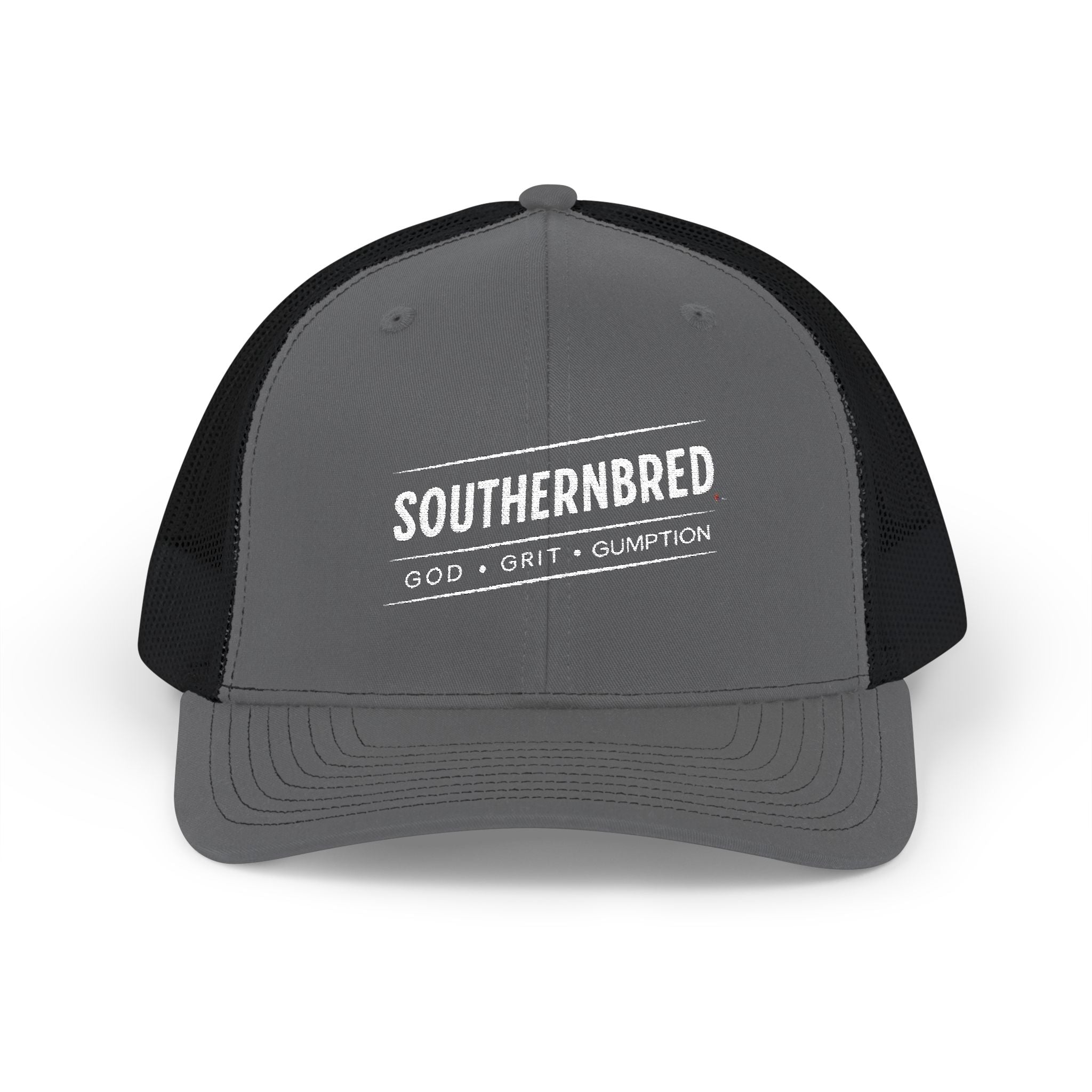Southernbred God, Grit, & Gumption Embroidered Trucker Snapback Mesh Cap