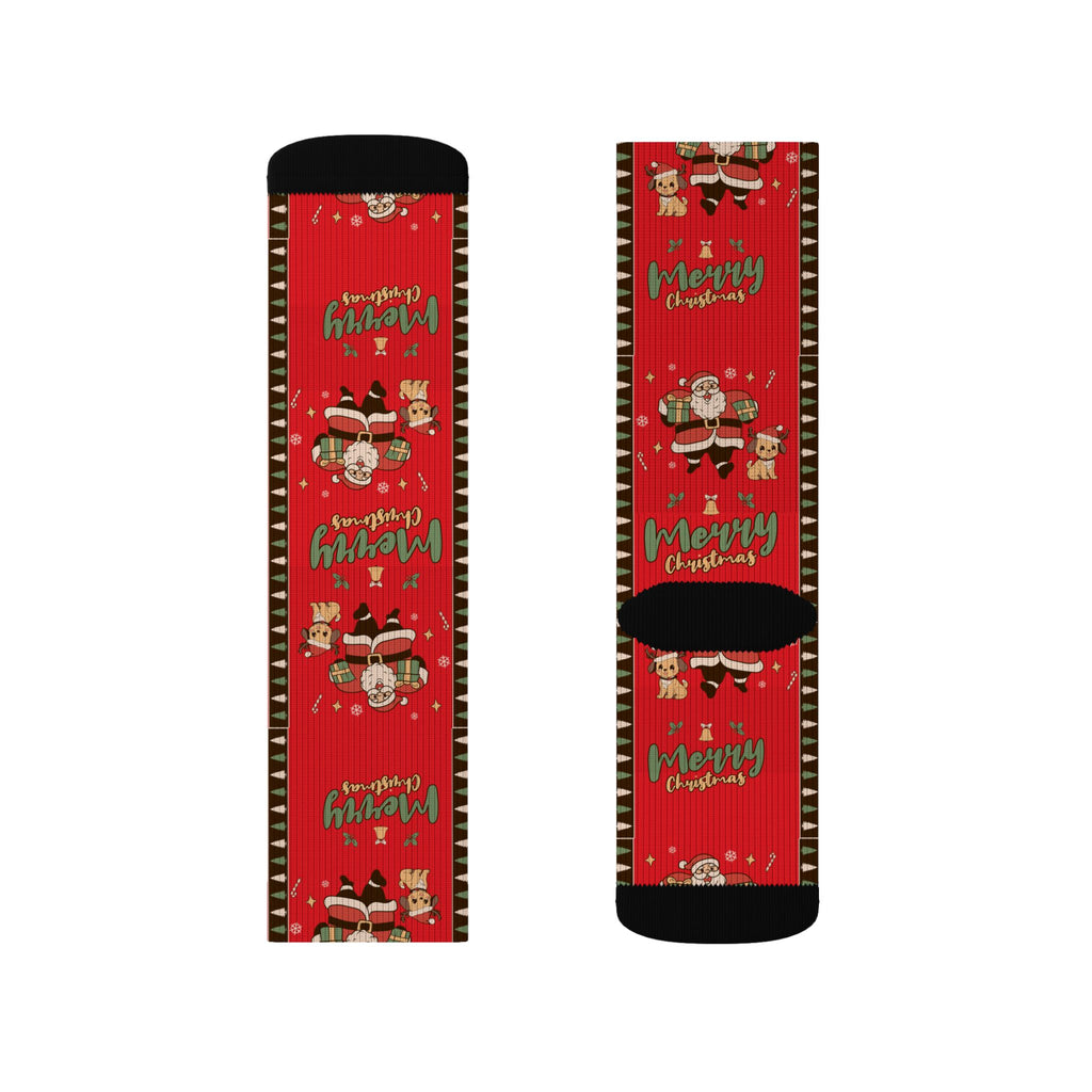 Christmas Santa Pattern Sublimation Socks — Merry & Bright Holiday Crew Socks