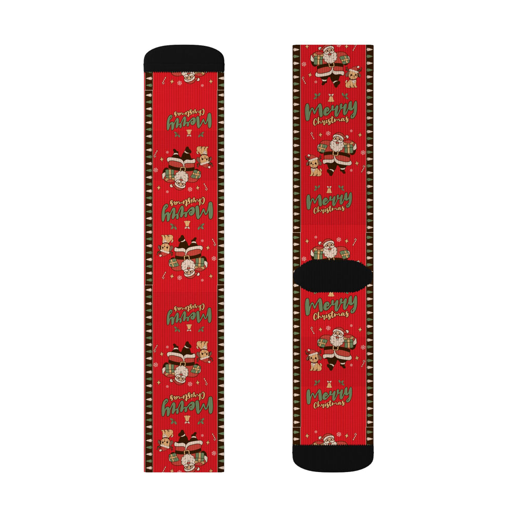 Christmas Santa Pattern Sublimation Socks — Merry & Bright Holiday Crew Socks