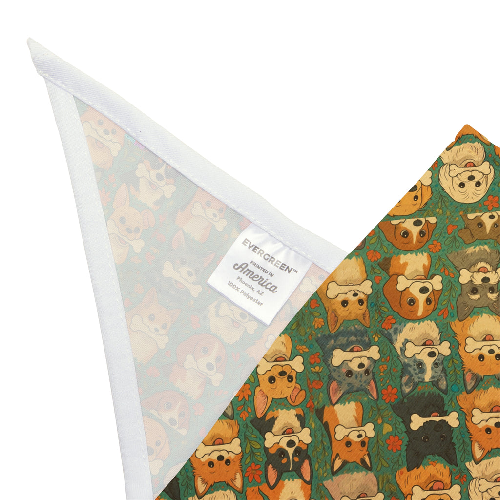 Kawaii Tropik Puppy & Bone Pattern Pet Bandana | Cute Dog Faces