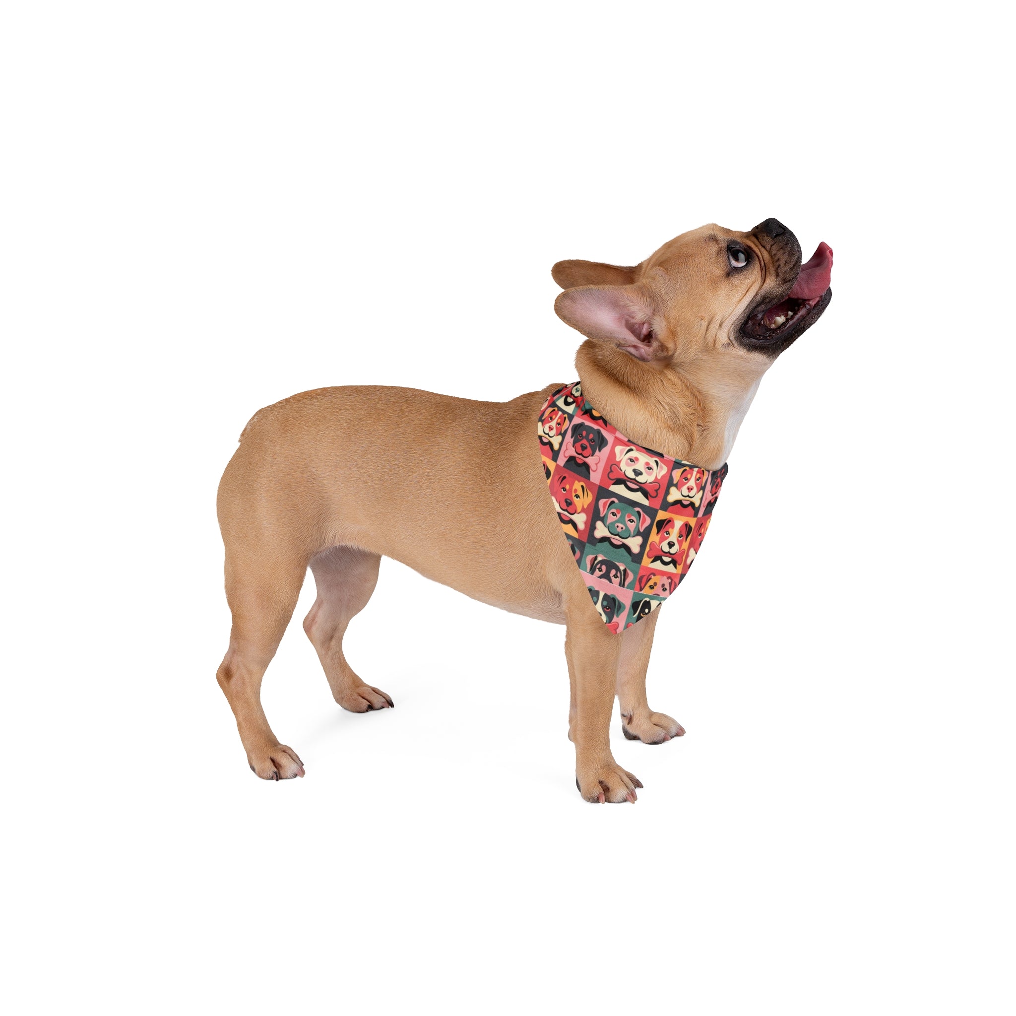 Colorful Pop Art Dog Faces Pet Bandana — Retro Puppy Pattern Accessory